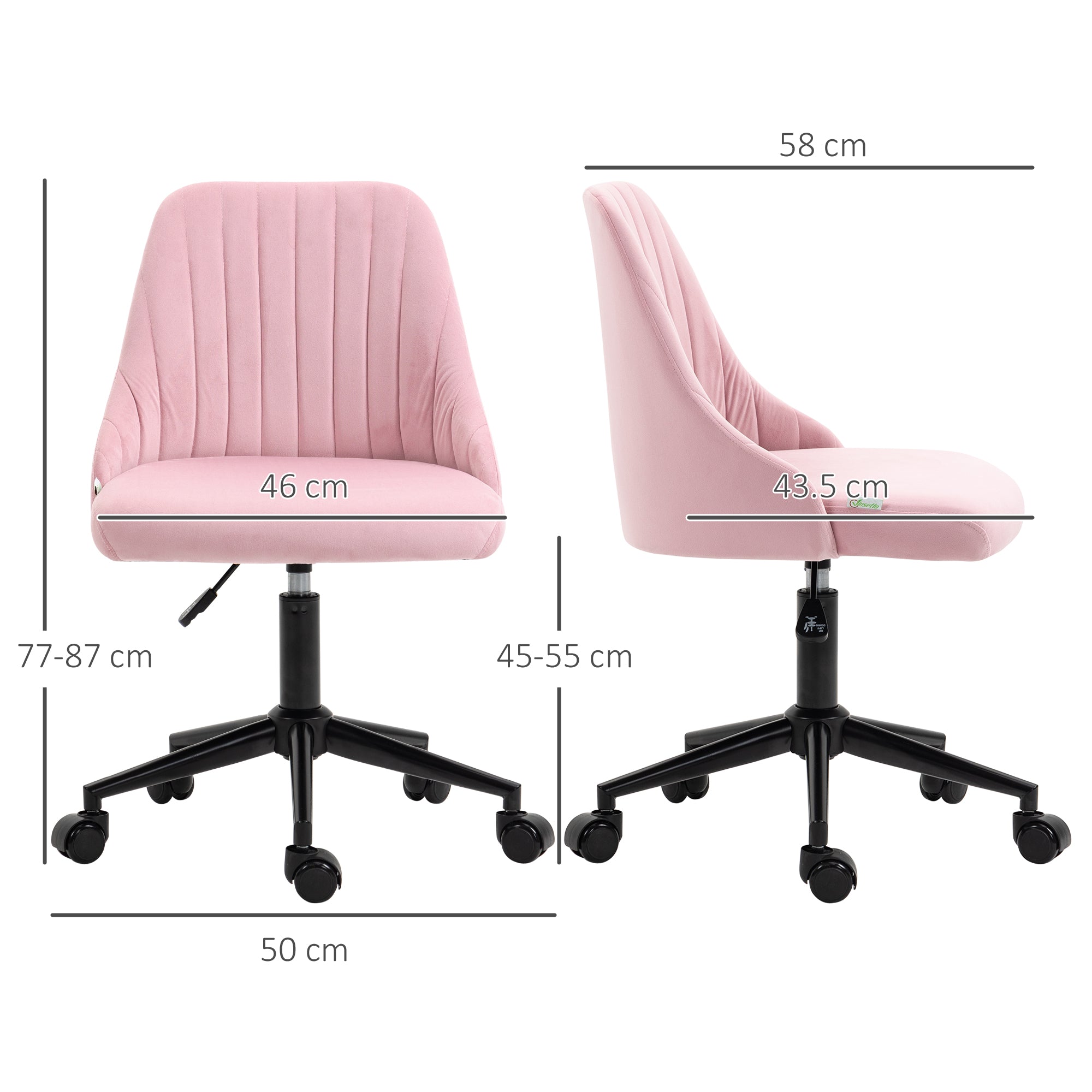 Vinsetto Velvet-Feel Armless Office Chair - Pink - North Peak Garden Furniture