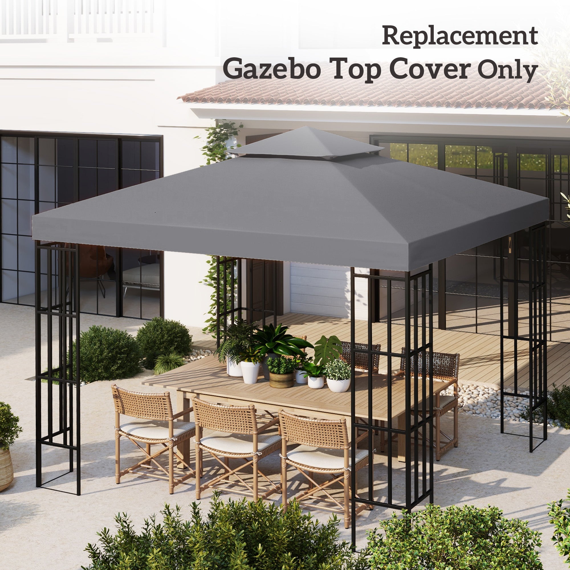 Outsunny 3(m) Gazebo Top Cover Double Tier Canopy Replacement Pavilion Roof Deep Grey - North Peak Garden Furniture