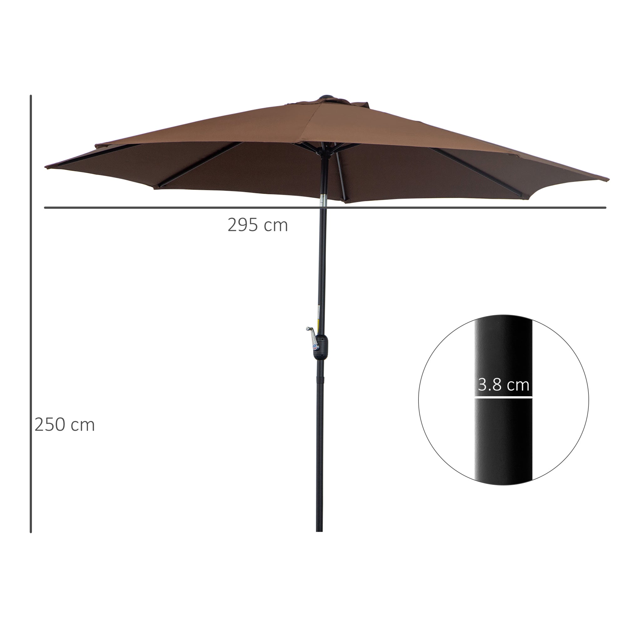 Outsunny Steel Frame Round Market Patio Sun Umbrella Garden Parasol Outdoor Sunshade Canopy,  3x2.45m (Coffee)