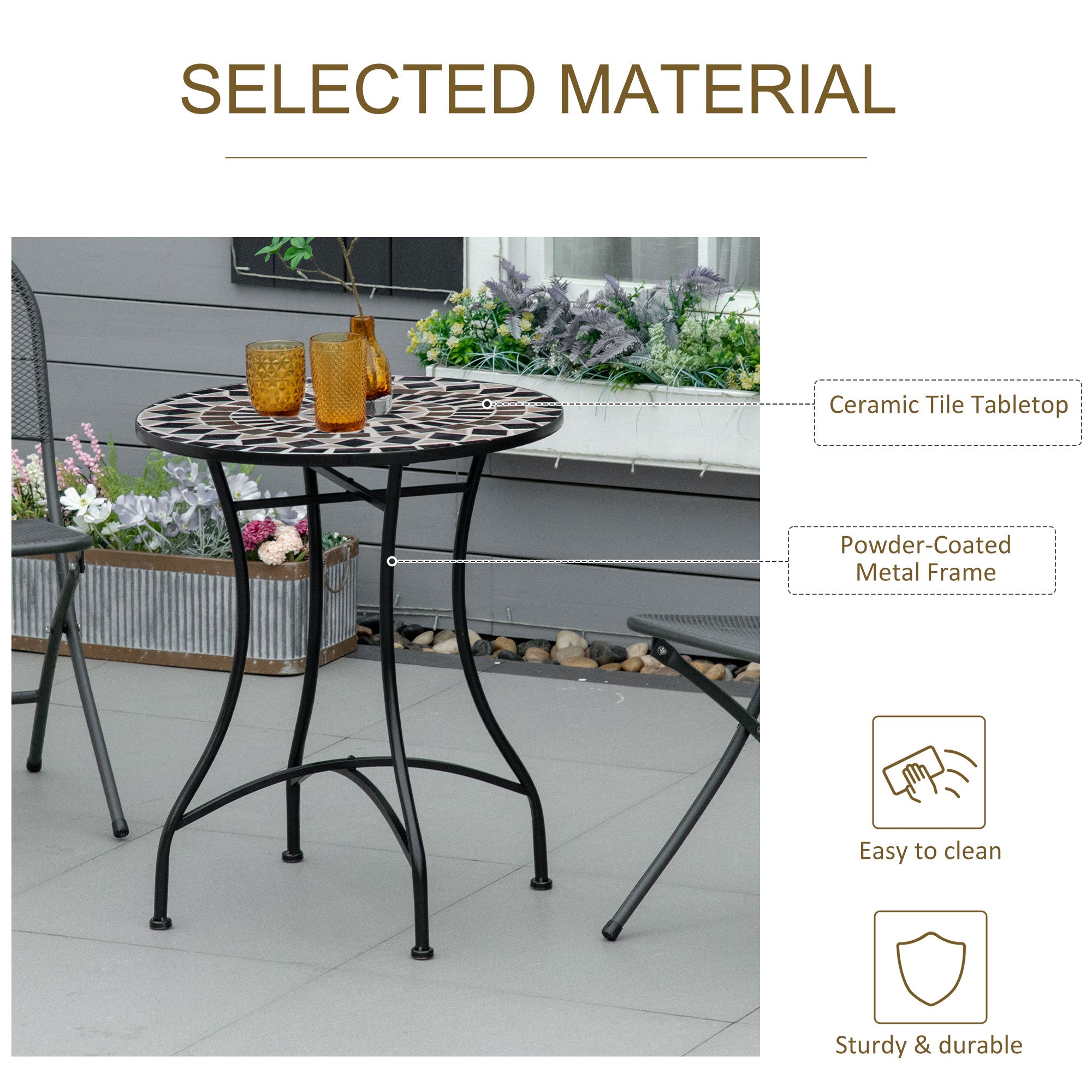 Outsunny Φ60cm Mosaic Outdoor Patio Table - Black - North Peak Garden Furniture