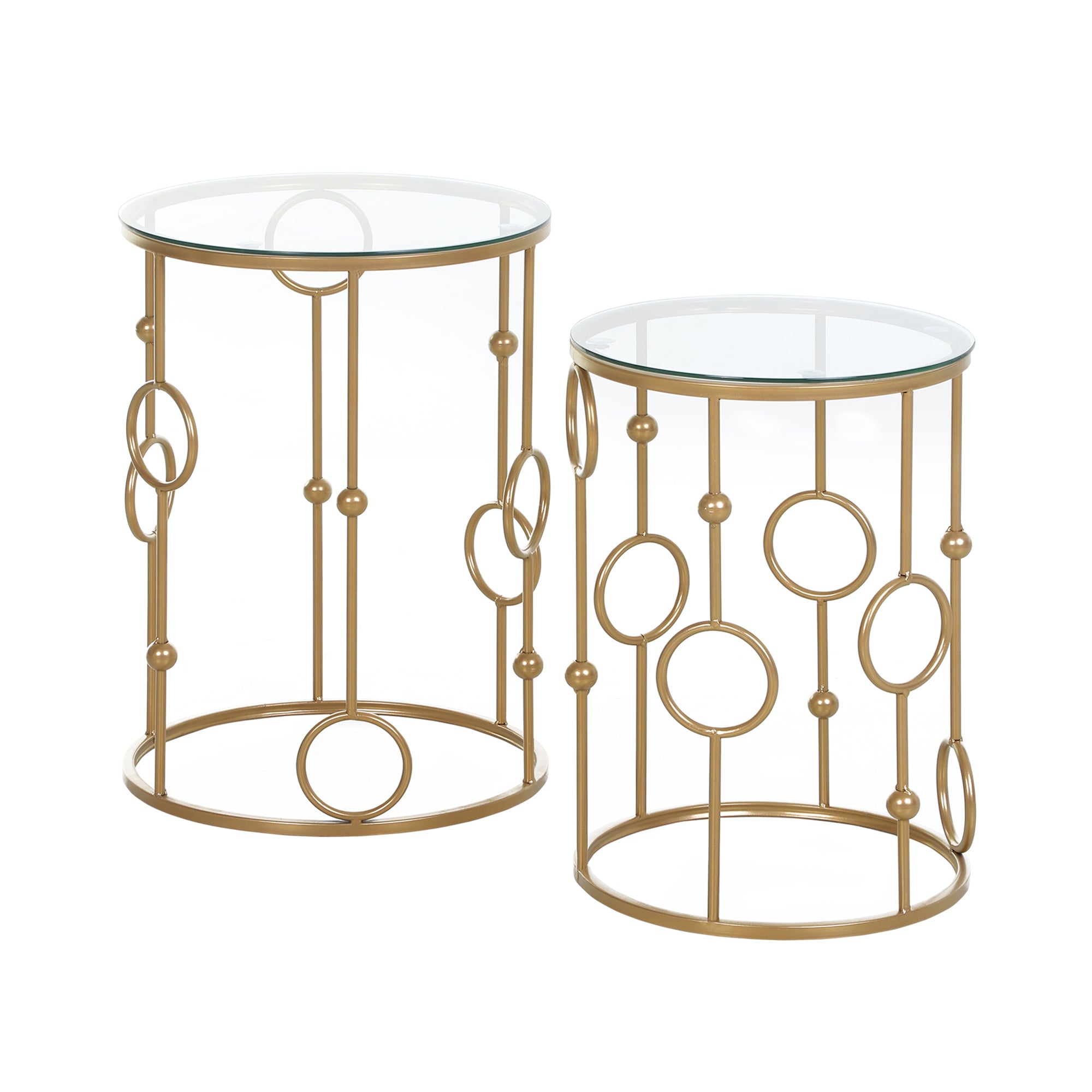 HOMCOM Round Coffee Tables Set of 2, Gold Nesting Side End Tables with Tempered Glass Top, Steel Frame for Living Room, Gold - North Peak Garden Furniture