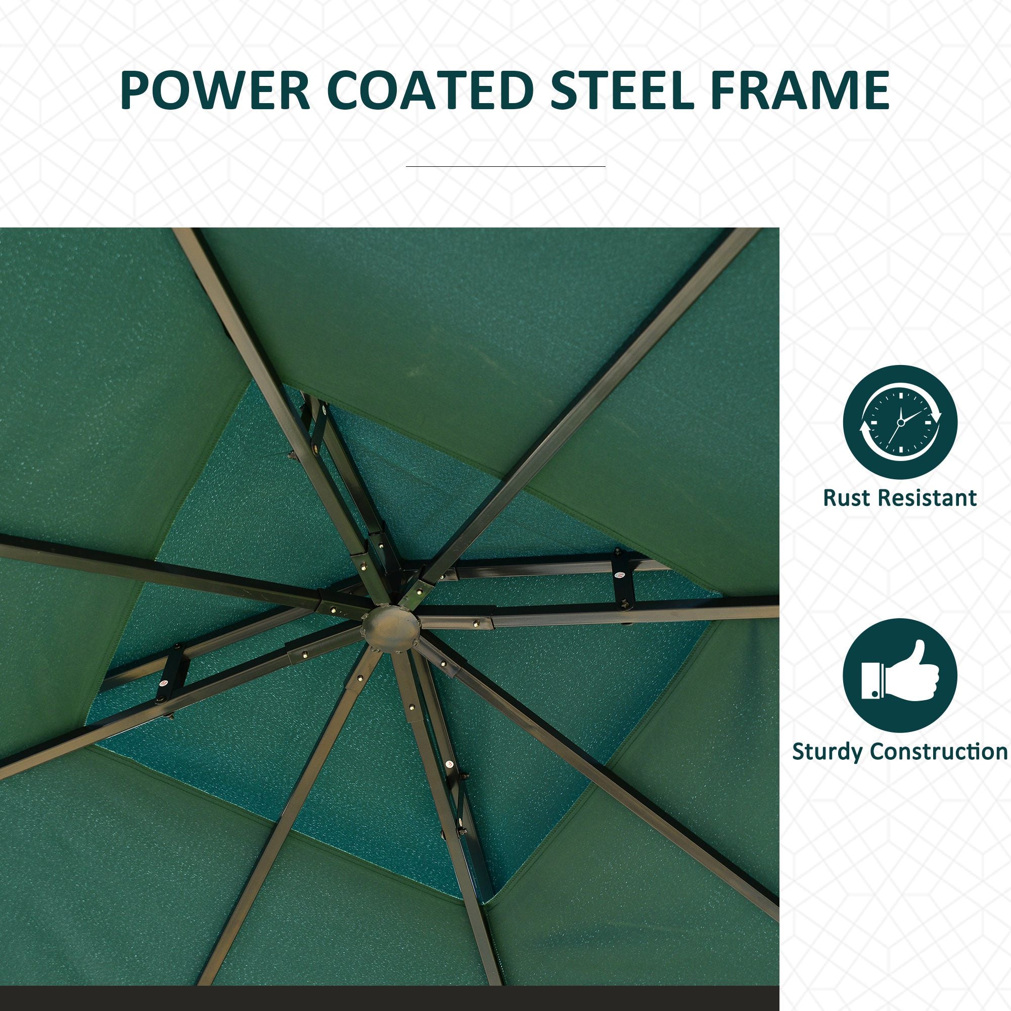 Outsunny 3(m) x 3(m) Metal Garden Gazebo Marquee Party Tent Patio Canopy Pavilion + Sidewalls - Green - North Peak Garden Furniture