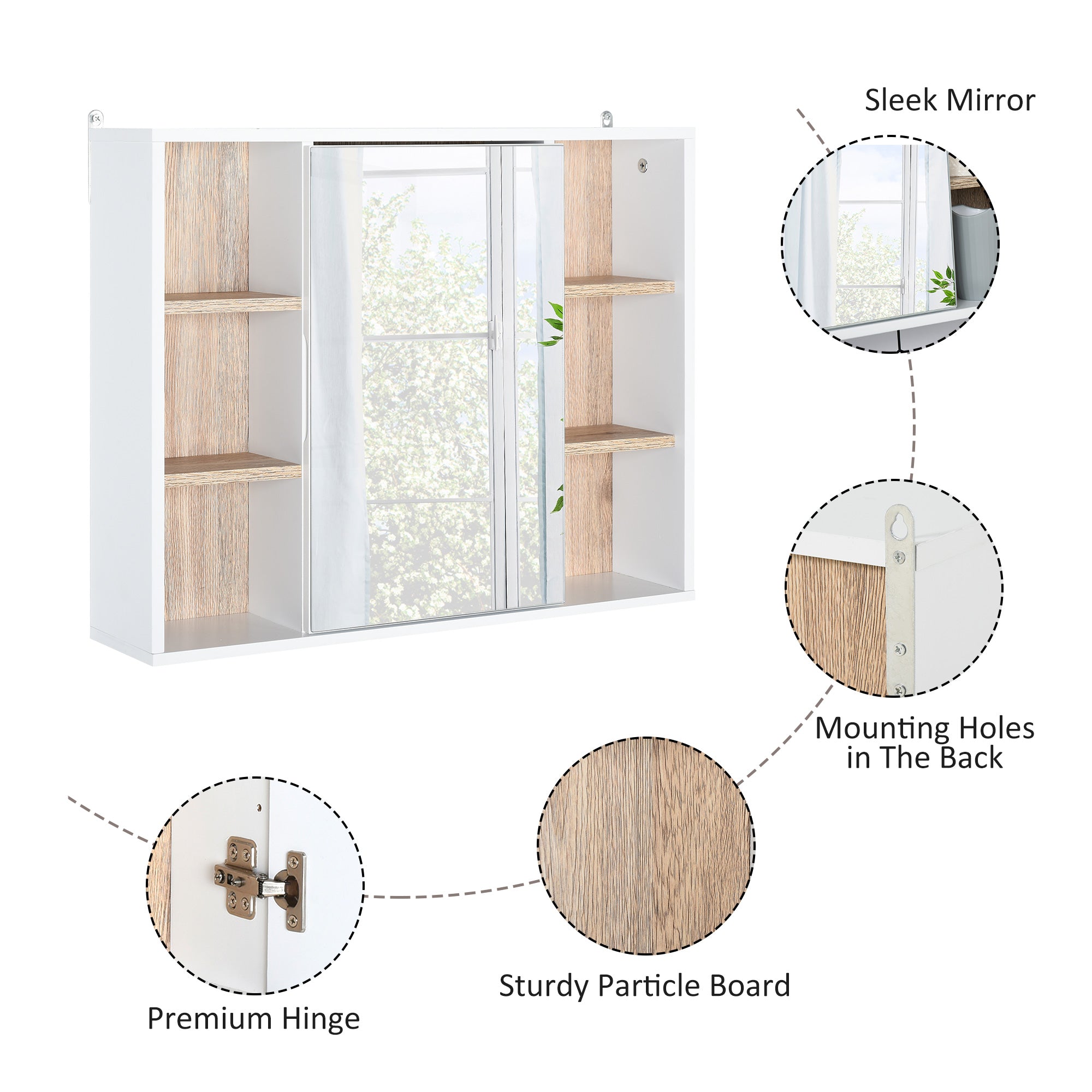 HOMCOM Bathroom Mirror Cabinet, Wall Mounted Storage Cabinet with Open Cupboard and Adjustable Shelf, White - North Peak Garden Furniture