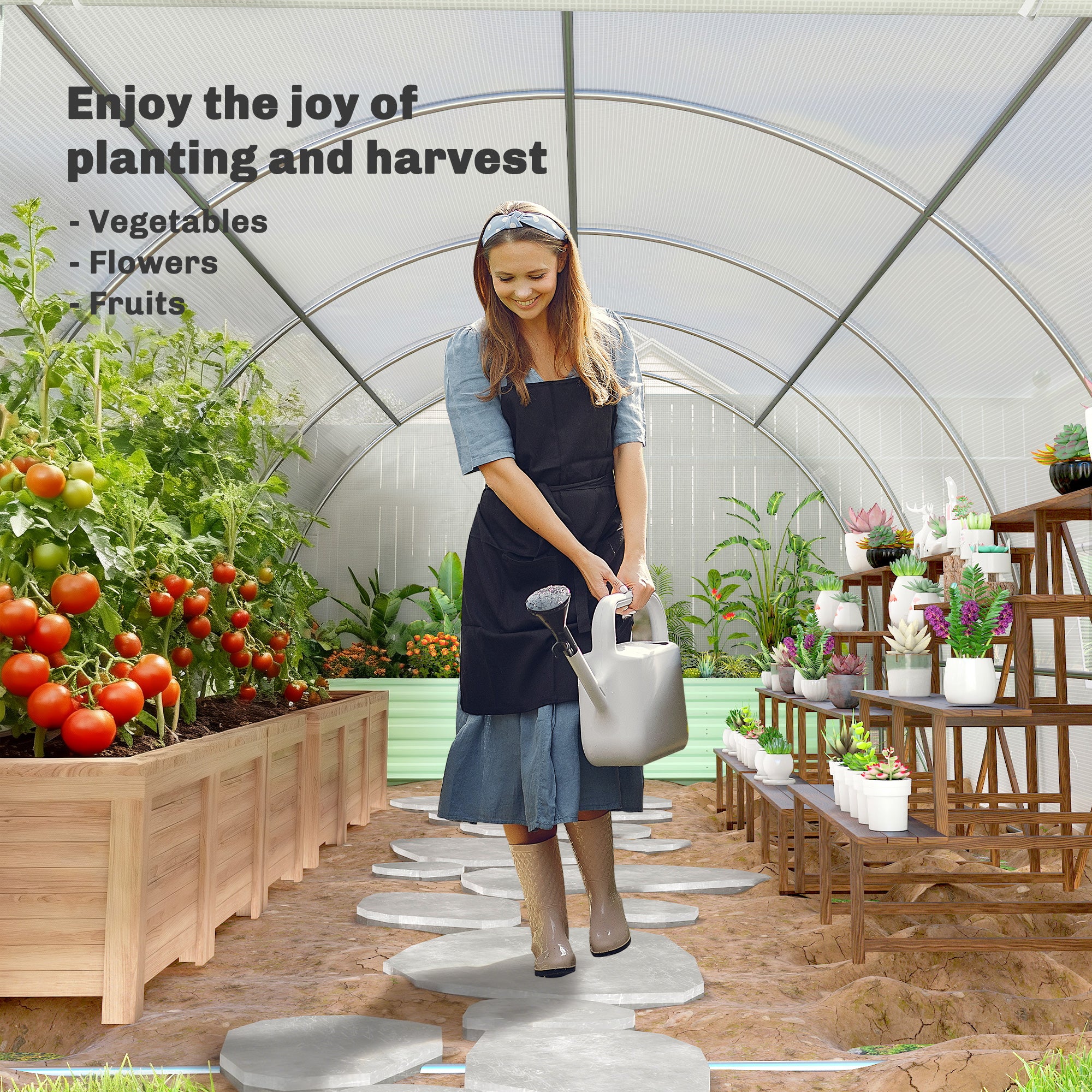 Outsunny 6 x 3 x 2 m Polytunnel Greenhouse, Walk in Polytunnel Tent with Metal Frame, Zippered Door and 8 Windows for Garden and Backyard, White