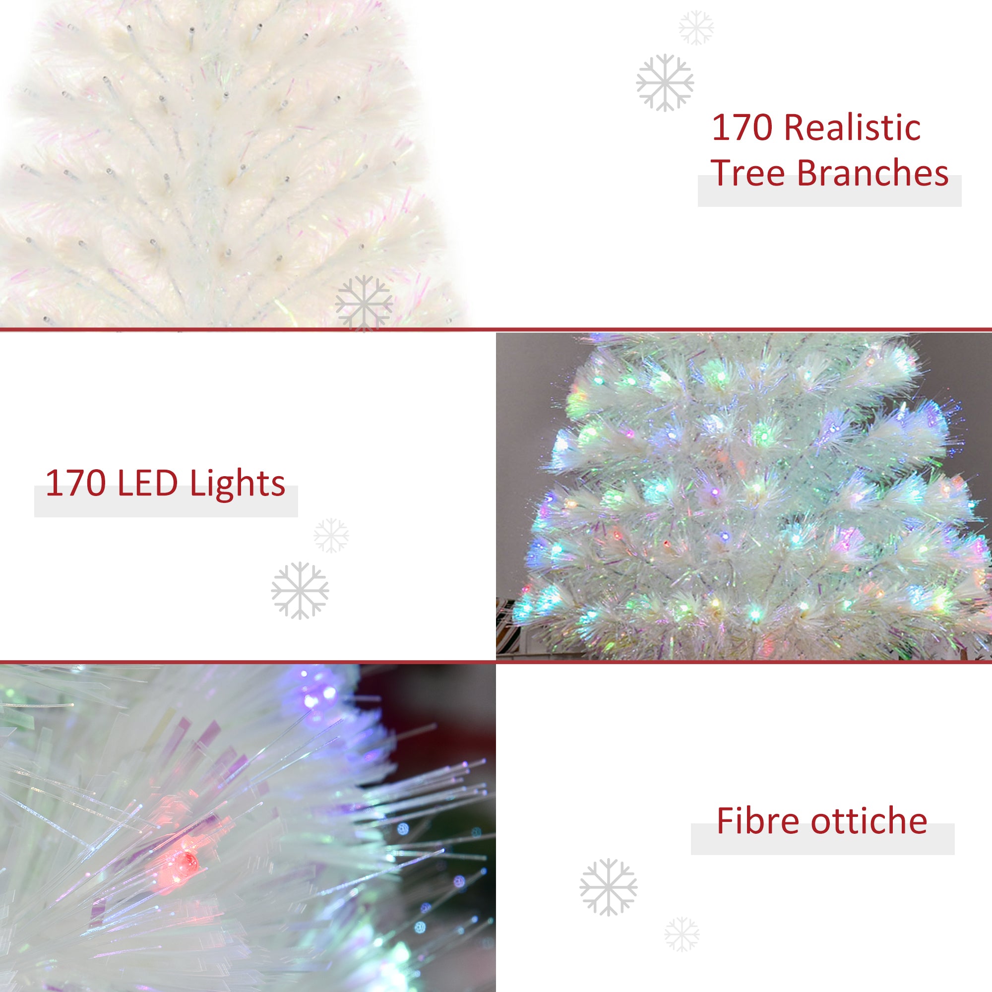 HOMCOM 4 Feet Prelit Artificial Christmas Tree with Fiber Optic LED Light, Holiday Home Xmas Decoration, White - North Peak Garden Furniture