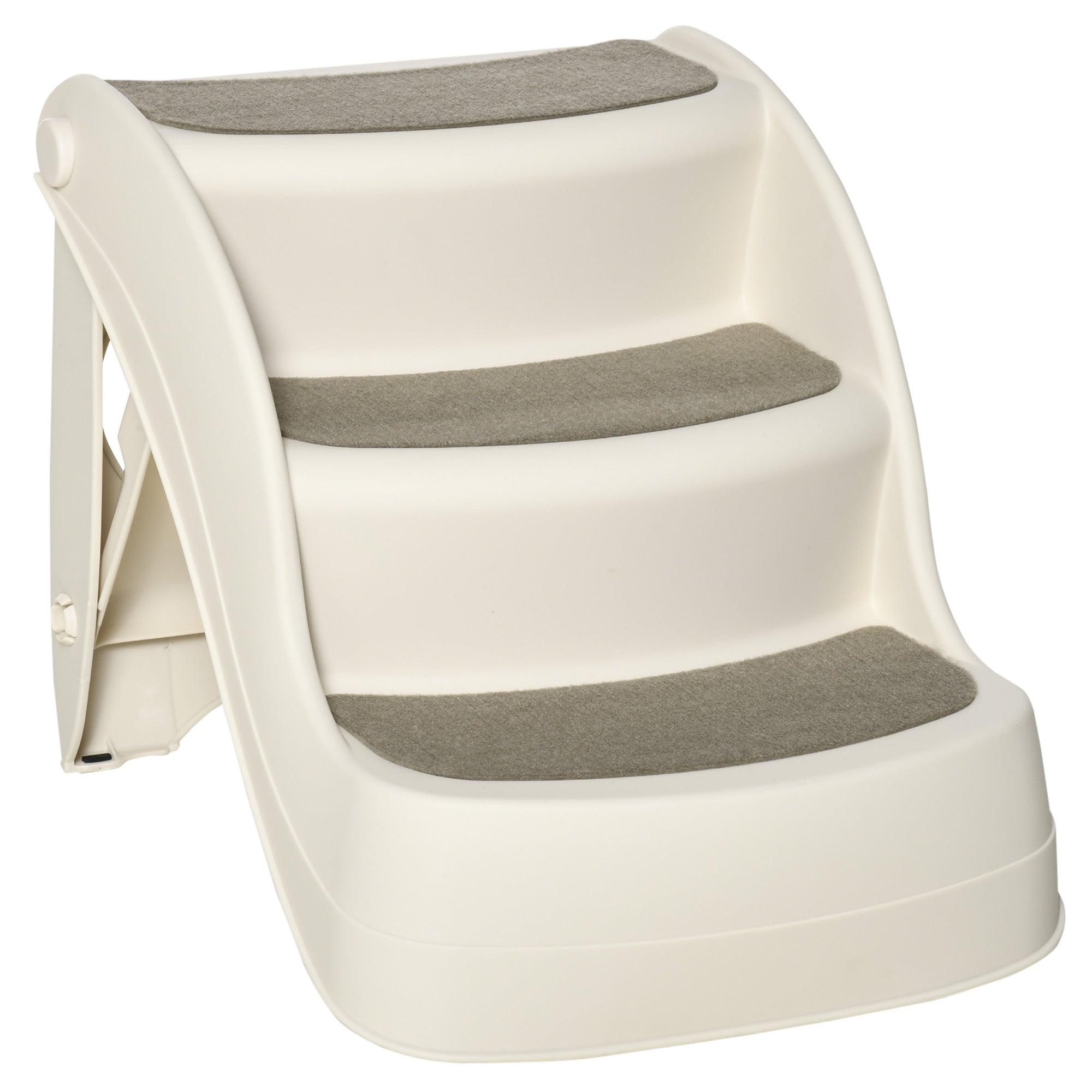 PawHut Foldable Pet Stairs Portable Dog Steps 3-Step Design with Non-slip Mats for High Beds, Sofas, 49 x 38 x 38 cm, Cream - North Peak Garden Furniture
