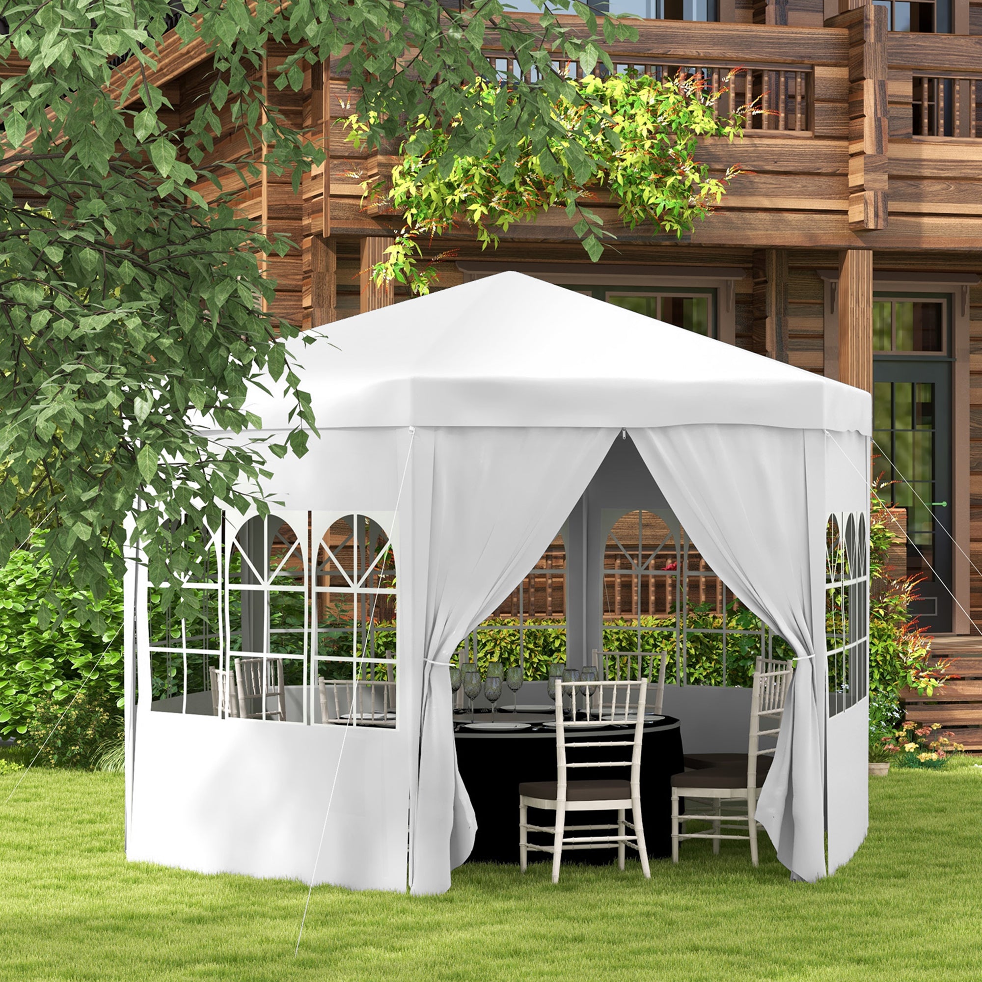 Outsunny 4 m Party Tent Wedding Gazebo Outdoor Waterproof PE Canopy Shade with 6 Removable Side Walls - North Peak Garden Furniture