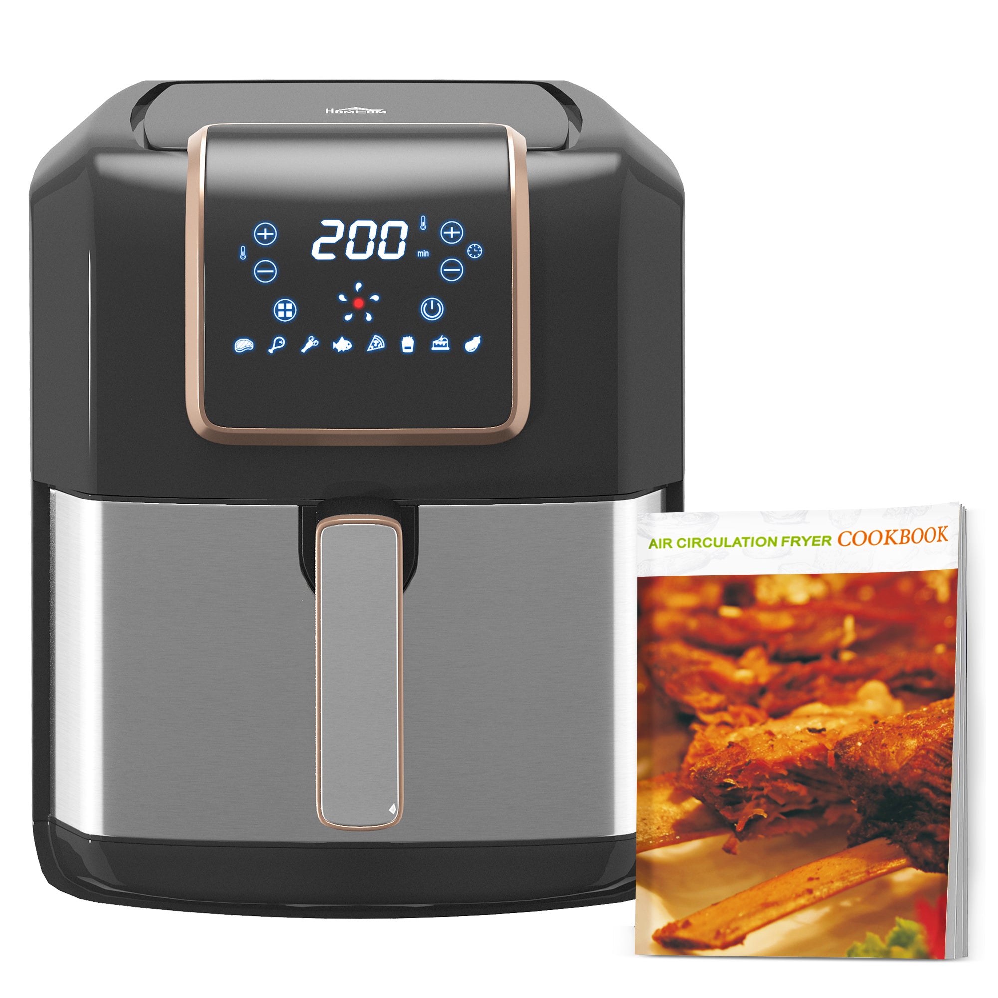 HOMCOM 6.5L Single Basket Air Fryer, 80-200°C Temperature, Black and Gold Tone - North Peak Garden Furniture