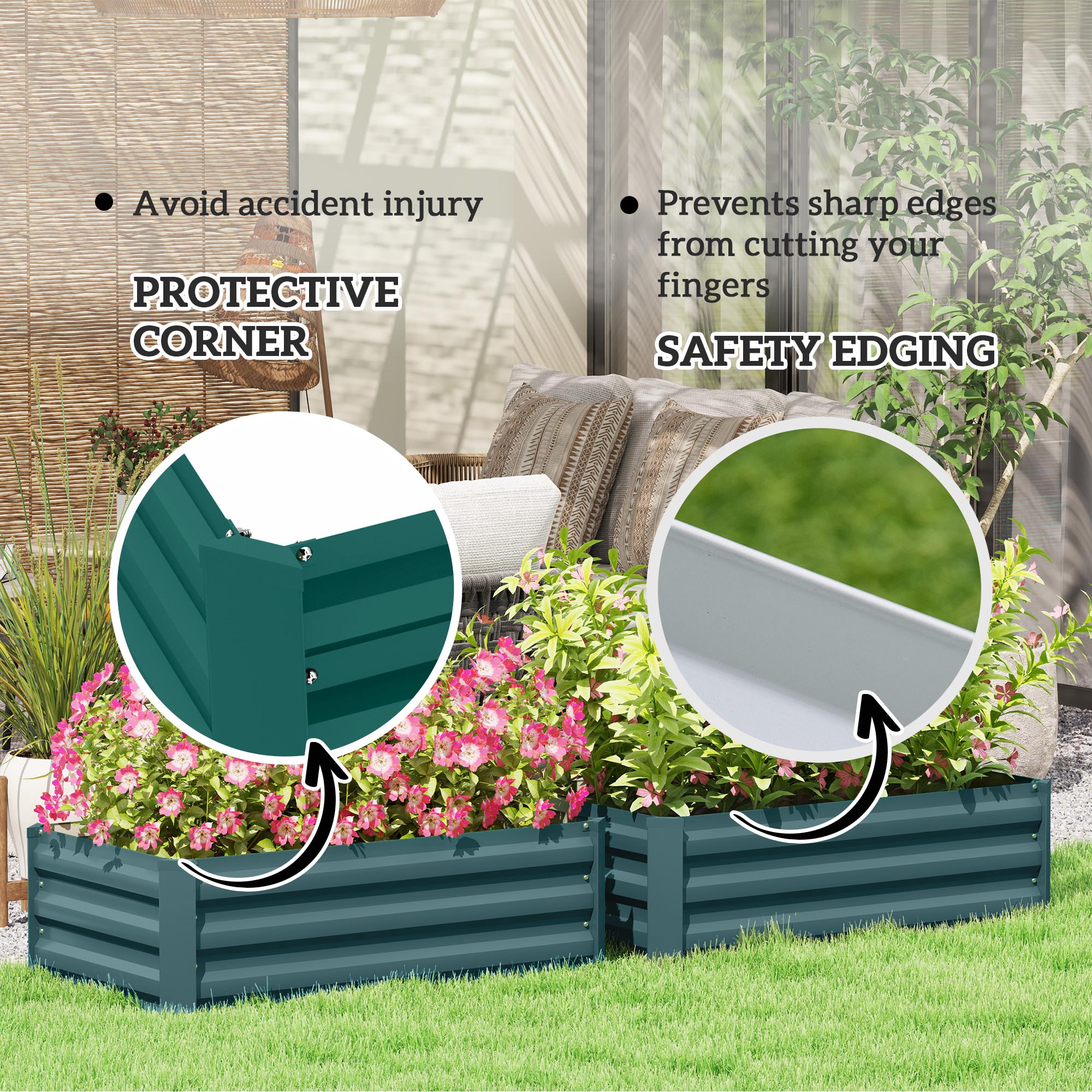 Outsunny Set of Two 60 x 100cm Galvanised Steel Planters, Green - North Peak Garden Furniture