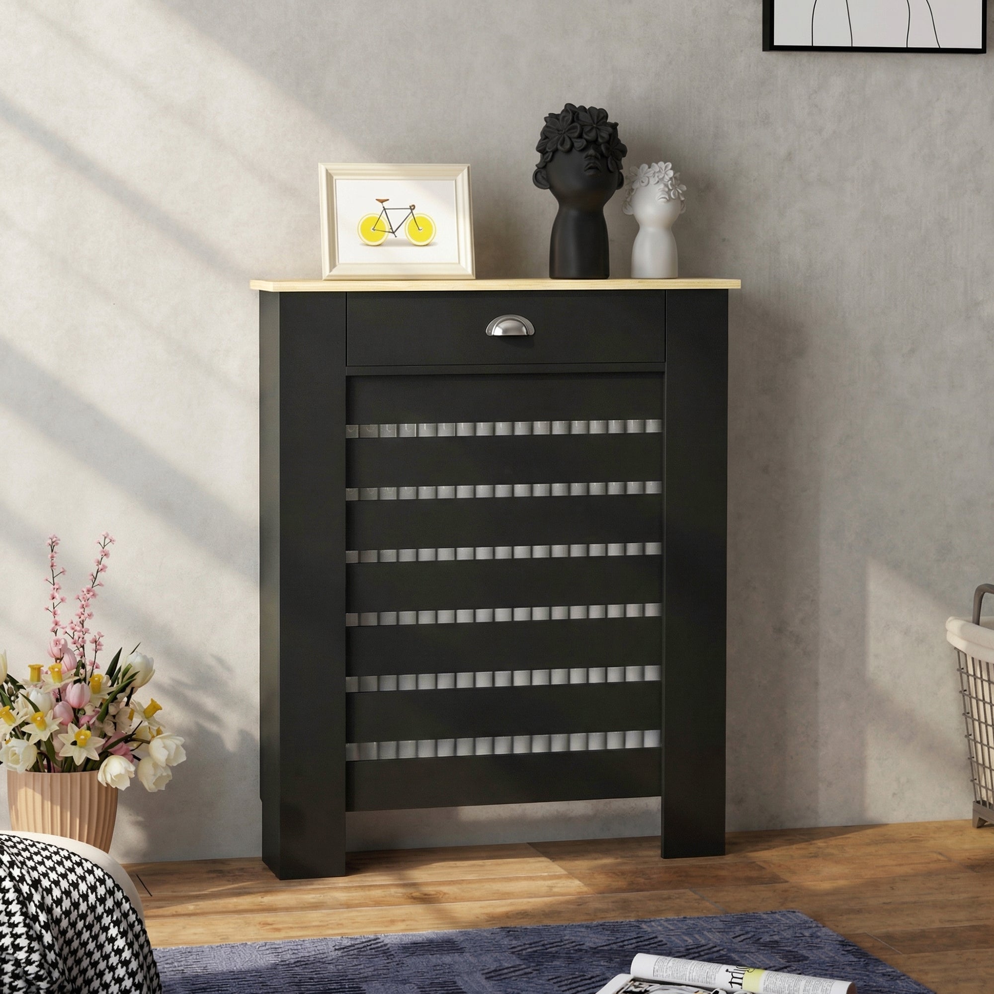 HOMCOM 95.5H x 78Wcm Radiator Cover, with Drawer - Black