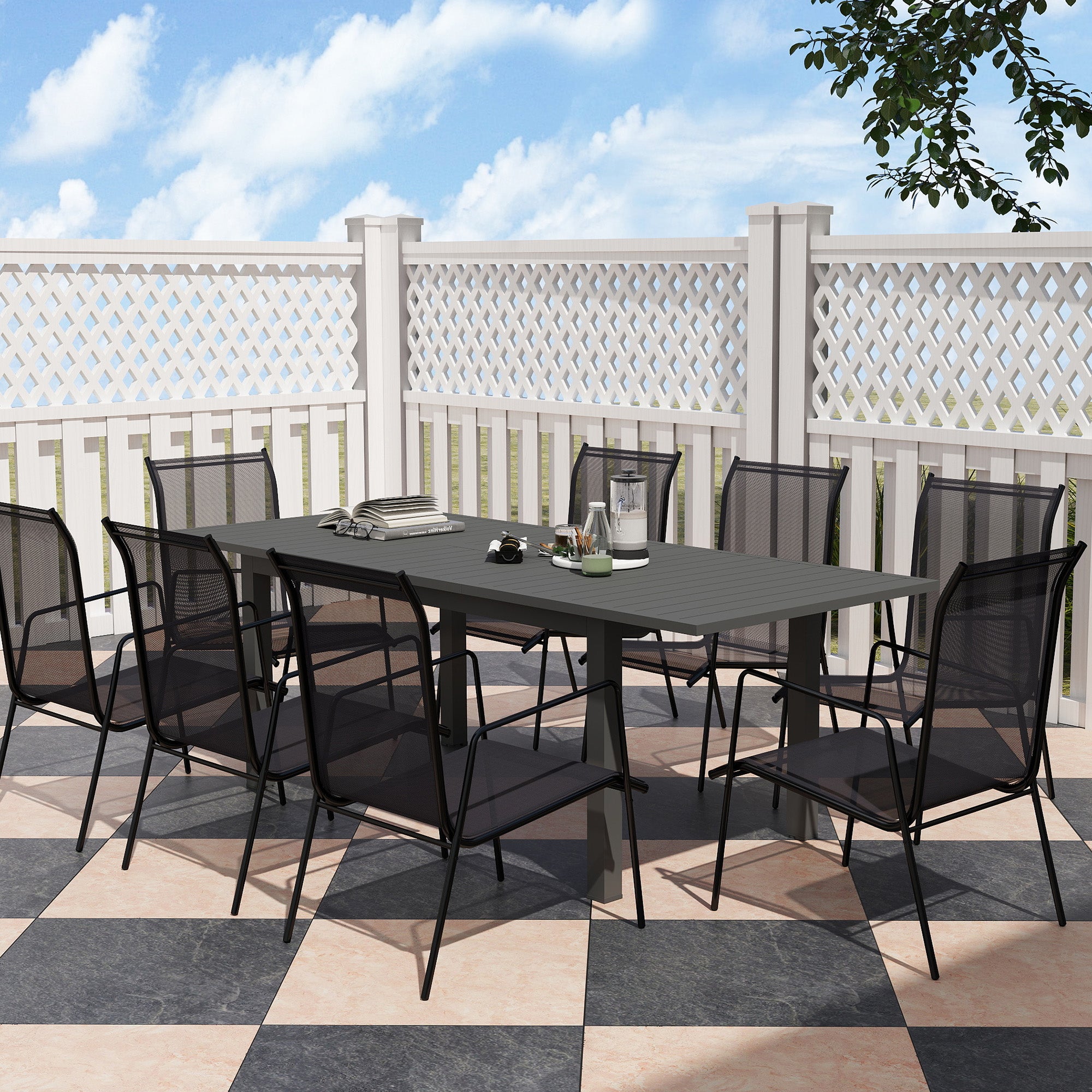 Outsunny Aluminium Extending Garden Table with Slatted Top for 6-8 Person, 160/220 x 90 x 73 cm, Grey - North Peak Garden Furniture