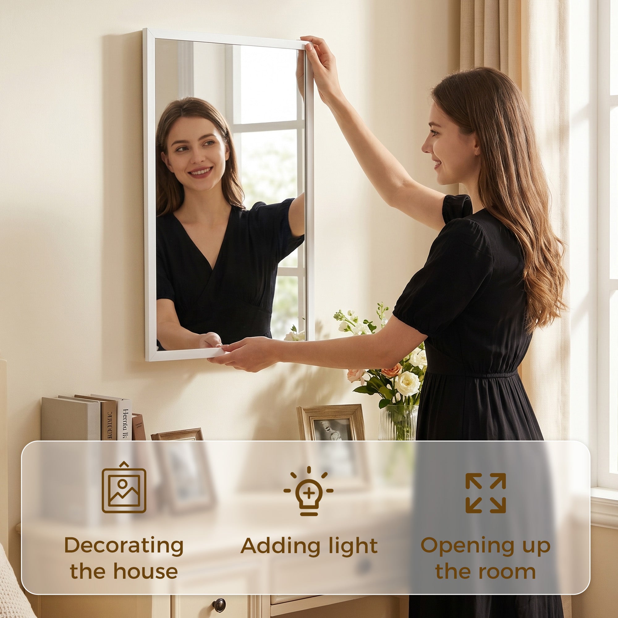 HOMCOM Wall-Mounted Bathroom Mirror, 70 x 50 cm Wall Mirror for Living Room, Bedroom, Hallway, White