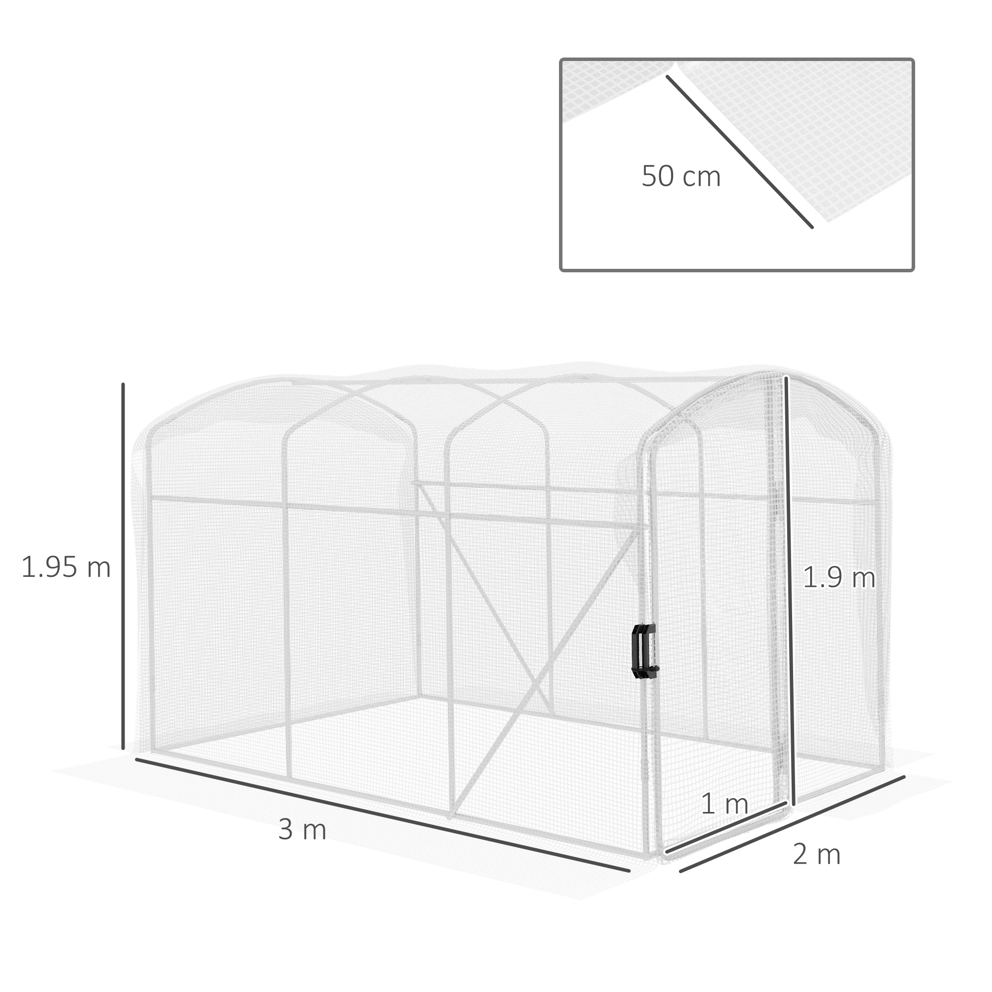 Outsunny Polytunnel Greenhouse Walk-in Grow House with UV-resistant PE Cover, Door and Galvanised Steel Frame, 2 x 2 x 2m, White - North Peak Garden Furniture