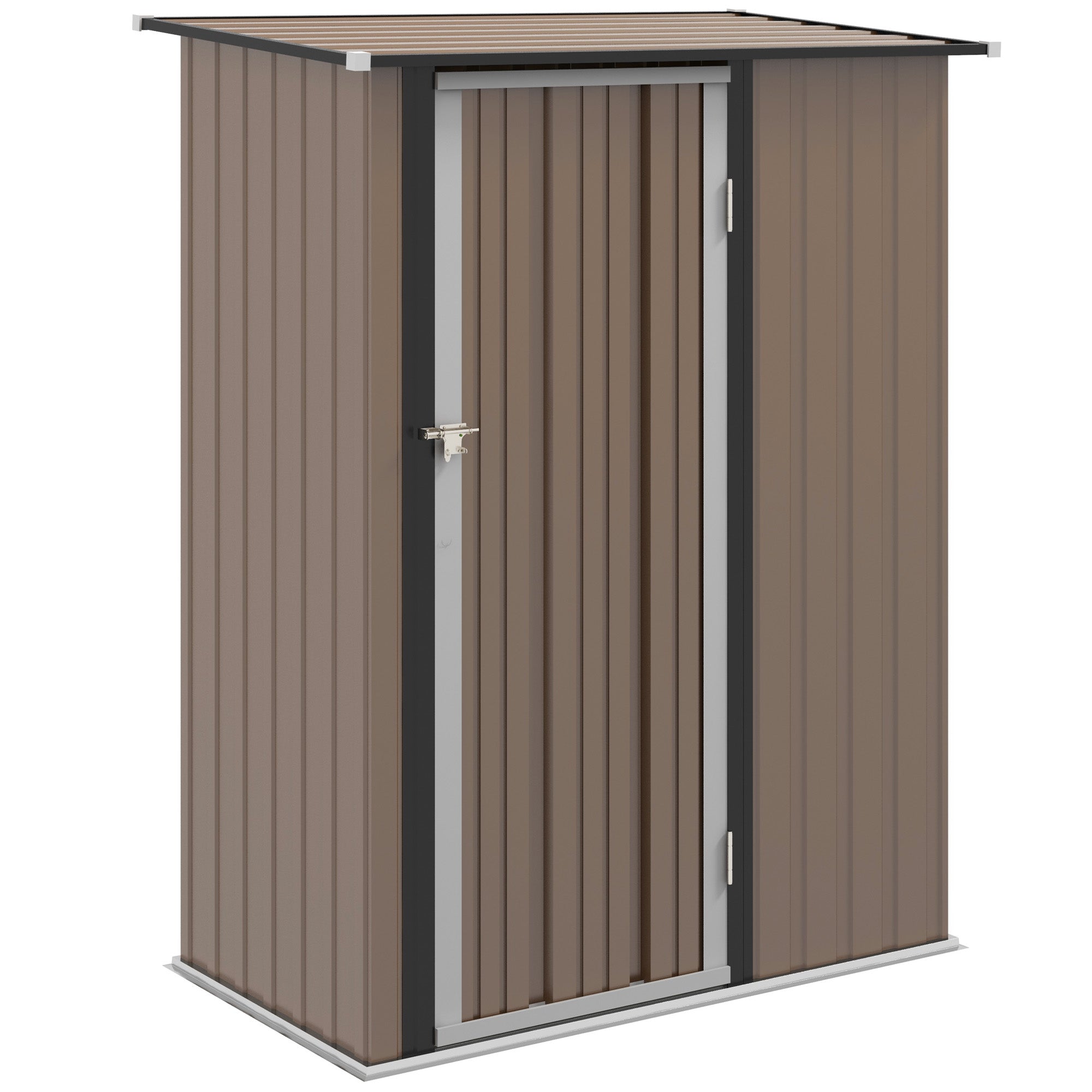 Outsunny 5ft x 3ft Garden Metal Storage Shed, Outdoor Tool Shed with Sloped Roof, Lockable Door for Tools, Equipment, Brown