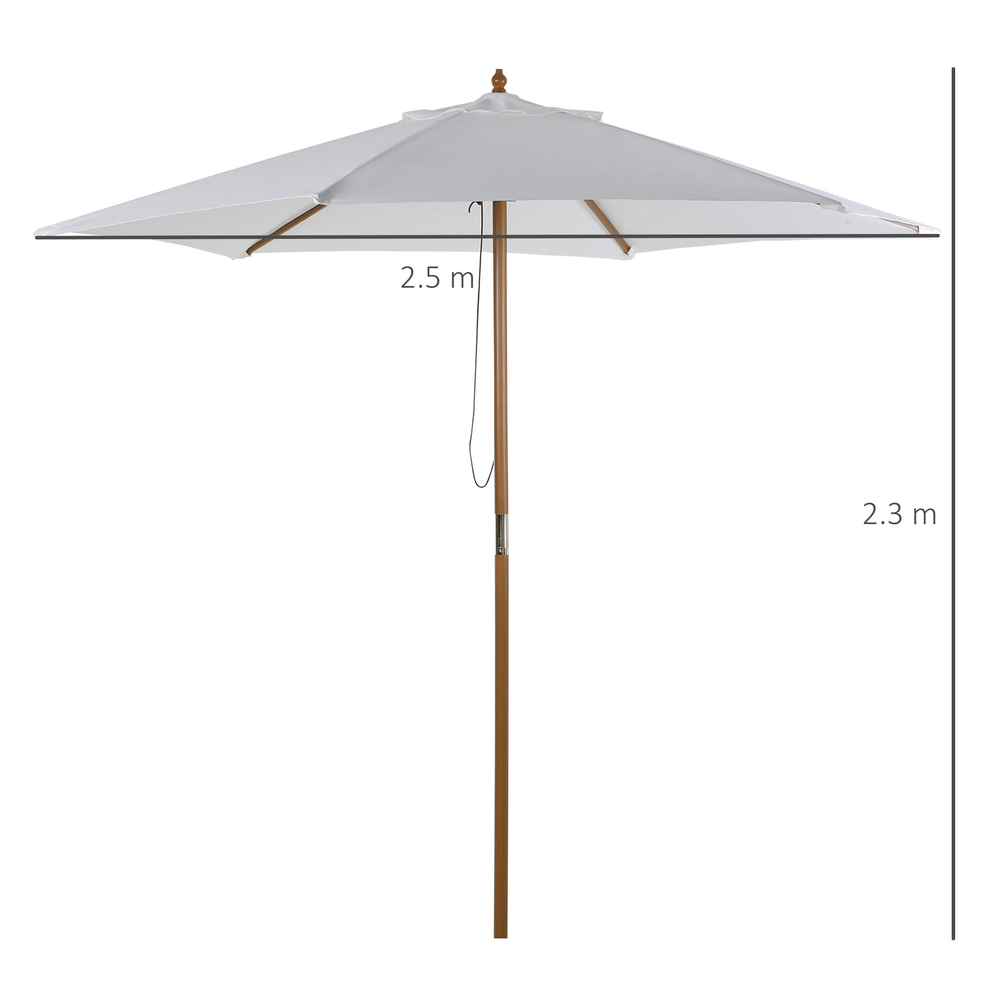 Outsunny Wooden Patio Umbrella: 2.5m Garden Parasol with 6 Ribs, Top Vent for Outdoor Shading, White | Aosom UK