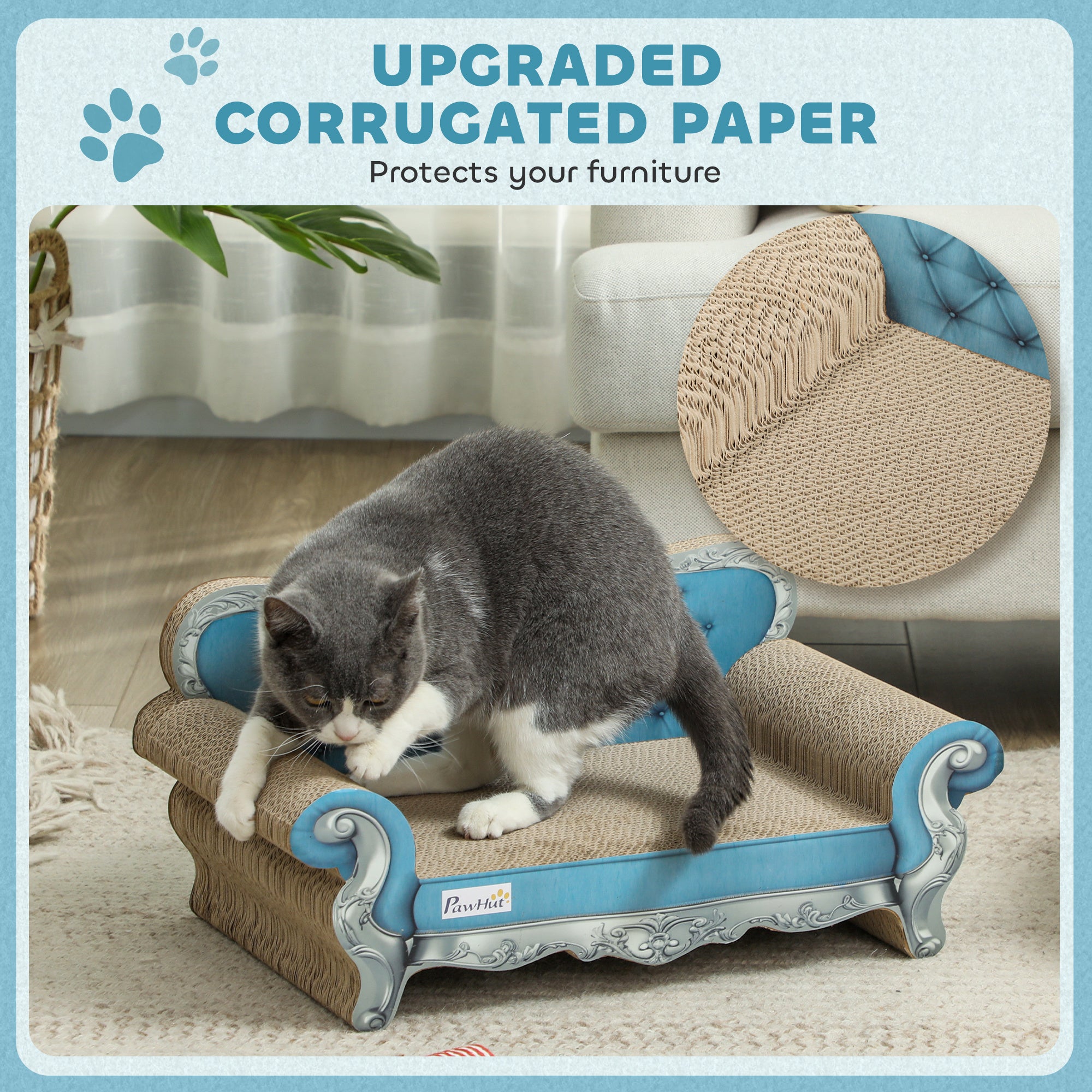 PawHut 2 in 1 Cat Scratcher with Catnip for Indoor Cats, 30.5 x 55 x 31.5cm, Light Blue - North Peak Garden Furniture