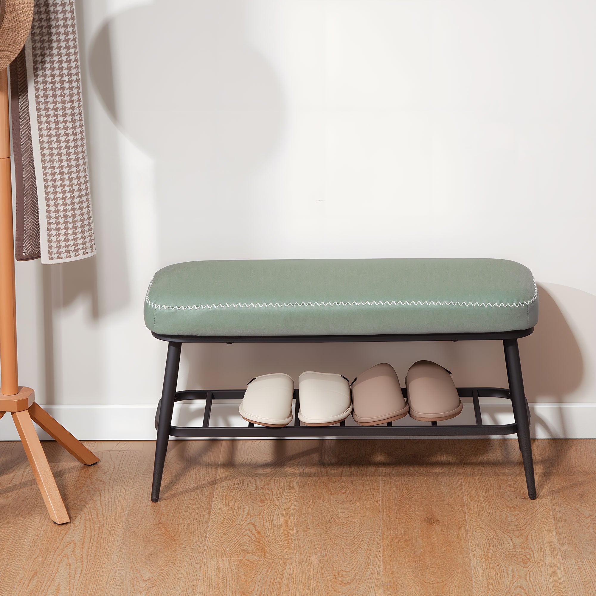 HOMCOM PU Leather Shoe Storage Bench - Green