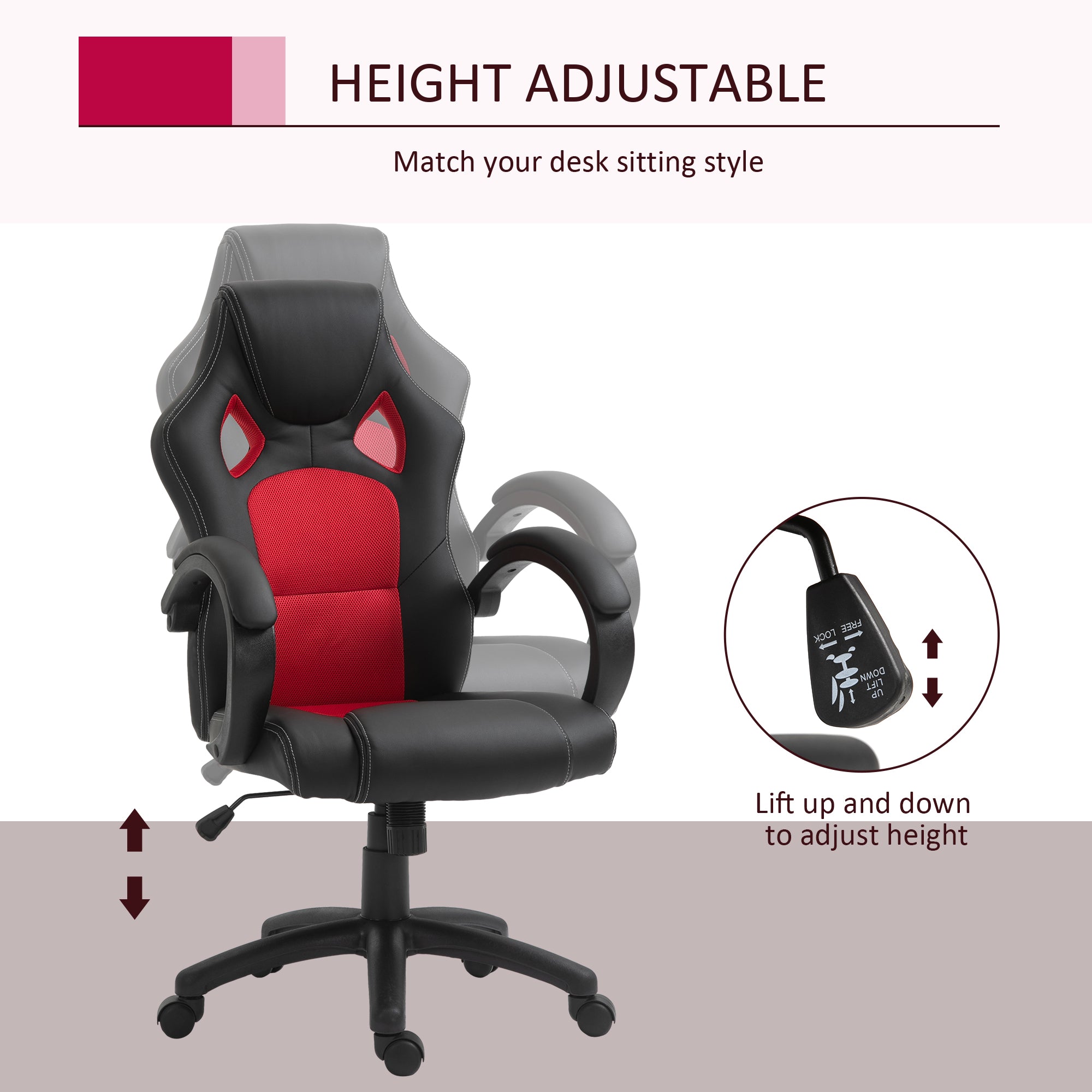 Vinsetto High-Back Office Chair Faux Leather Swivel Computer Desk Chair for Home Office with Wheels Armrests Black - North Peak Garden Furniture