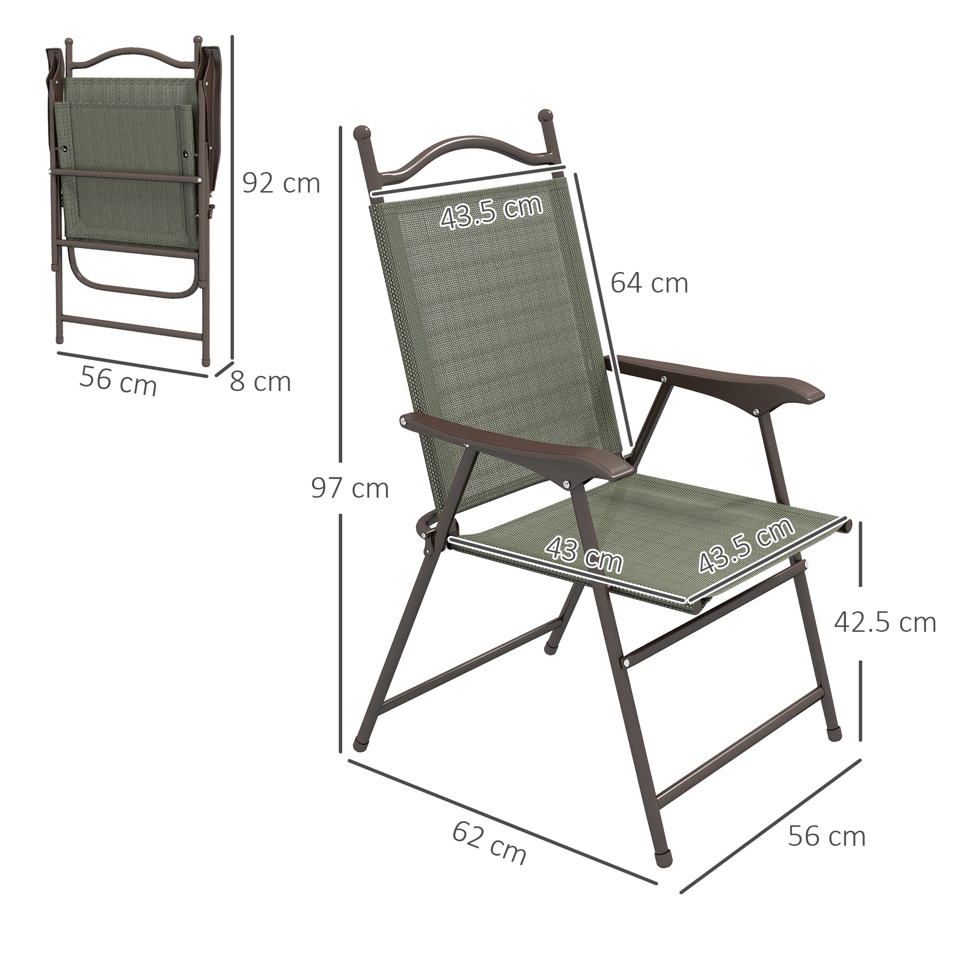 Outsunny Folding Chairs Set: Armrest, Mesh Fabric Seat for Patio, Camping & Sports, Dark Brown | Aosom UK