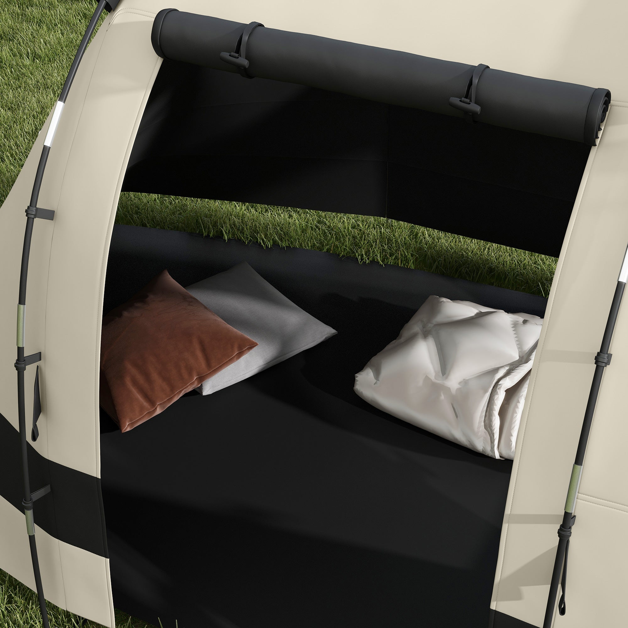 Outsunny Four Man, Two Room Blackout Tent, with Accessories - Khaki - North Peak Garden Furniture