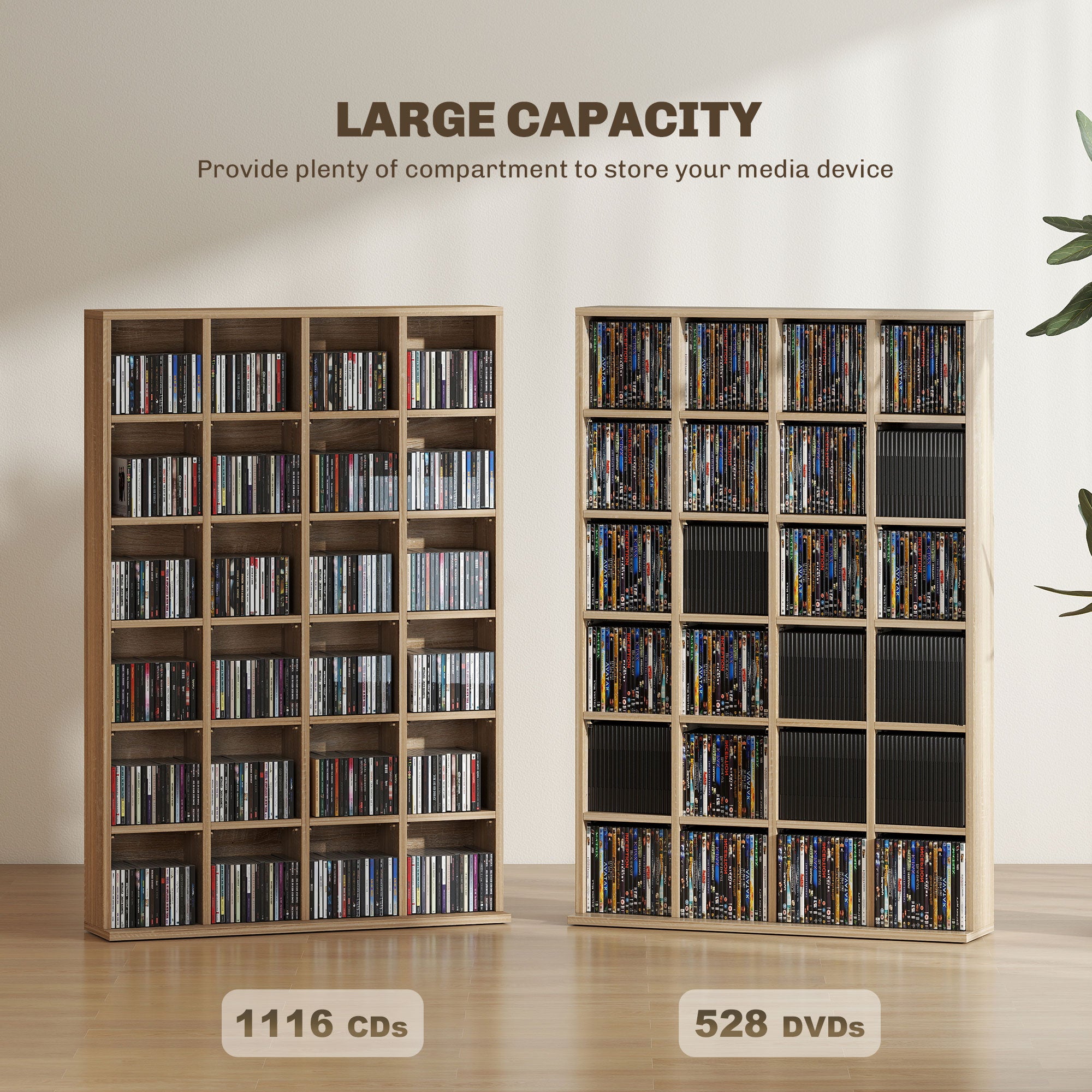 HOMCOM CD Storage Unit with Adjustable Shelves, 89 x 130.5 cm, Nature Wood Finish