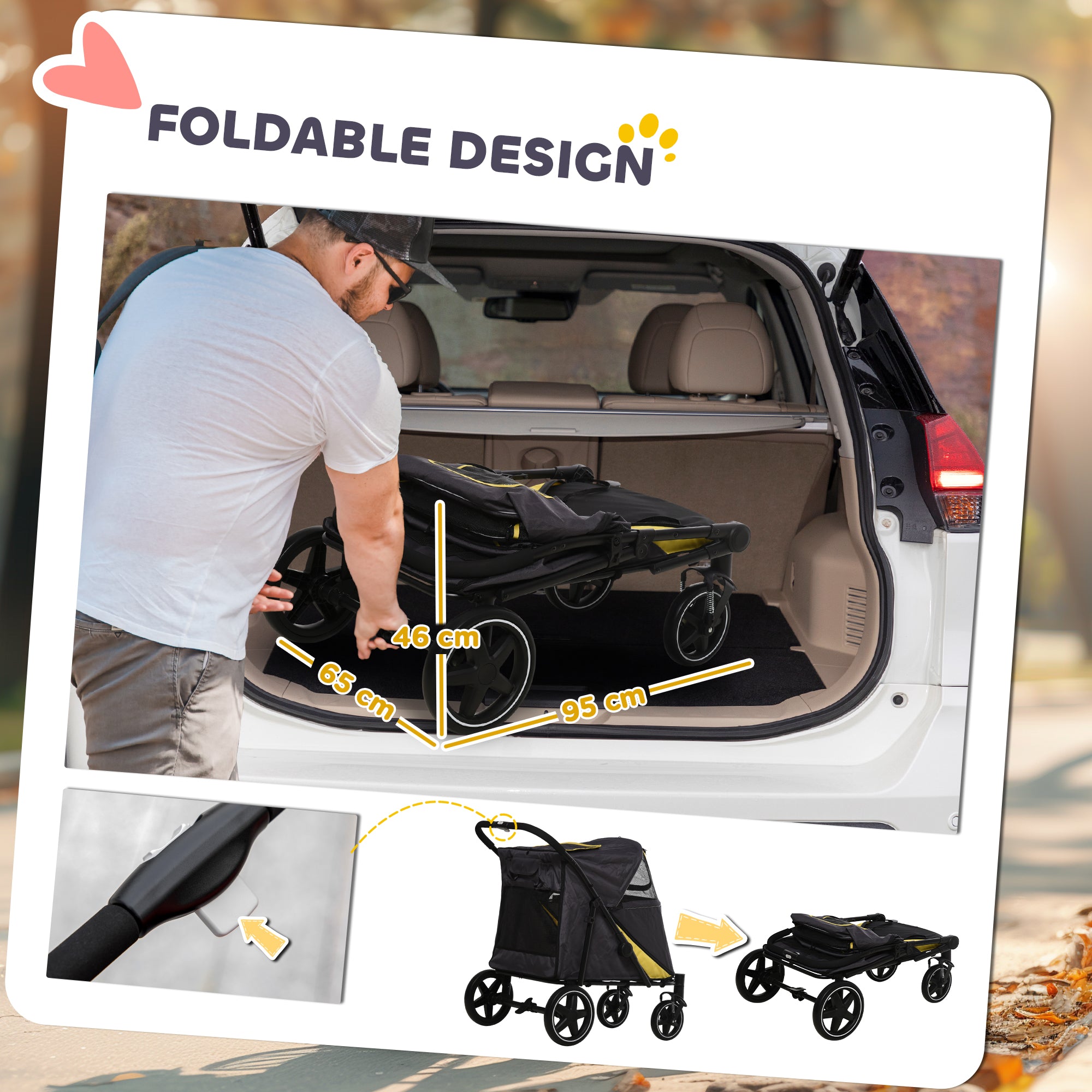 PawHut Foldable Pet Stroller, with Universal Wheels, Shock Absorber, for Medium and Large Dogs - Grey - North Peak Garden Furniture