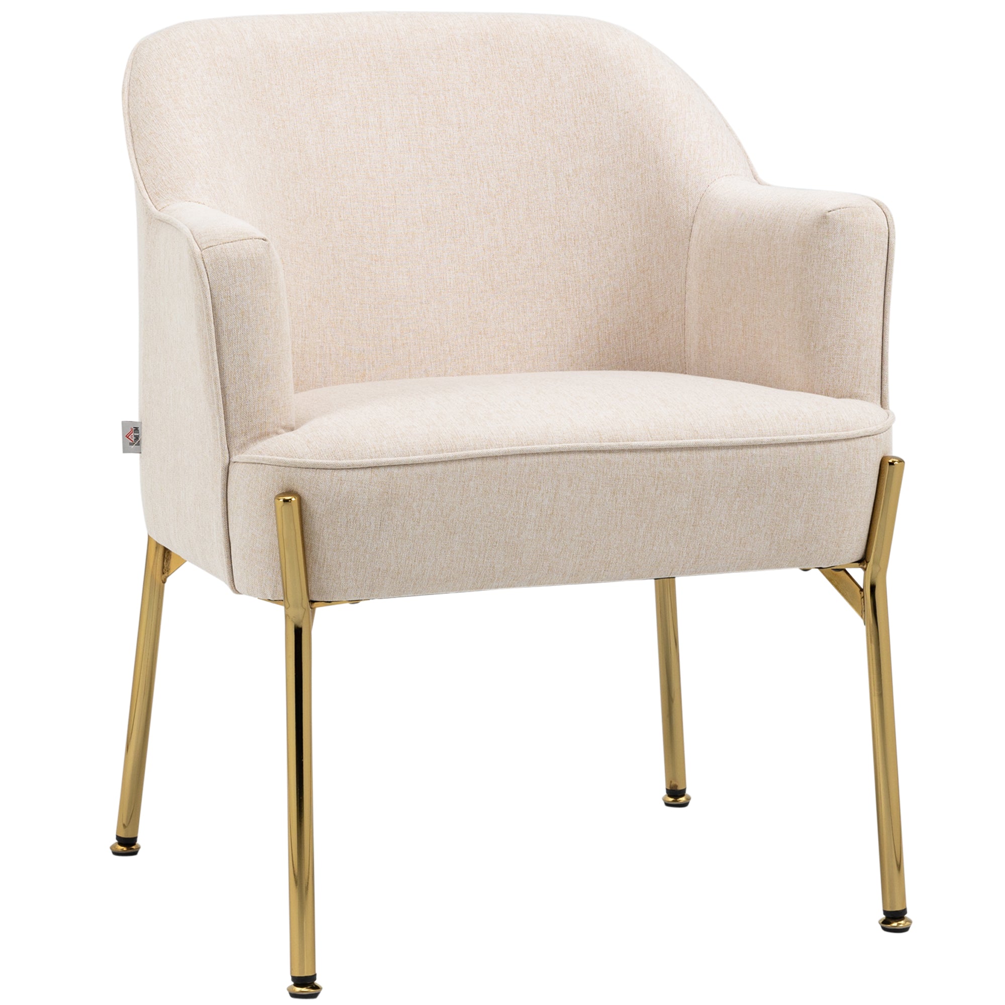 HOMCOM Fabric Accent Chair, Modern Armchair with Metal Legs for Living Room, Bedroom, Home Office, Cream - North Peak Garden Furniture