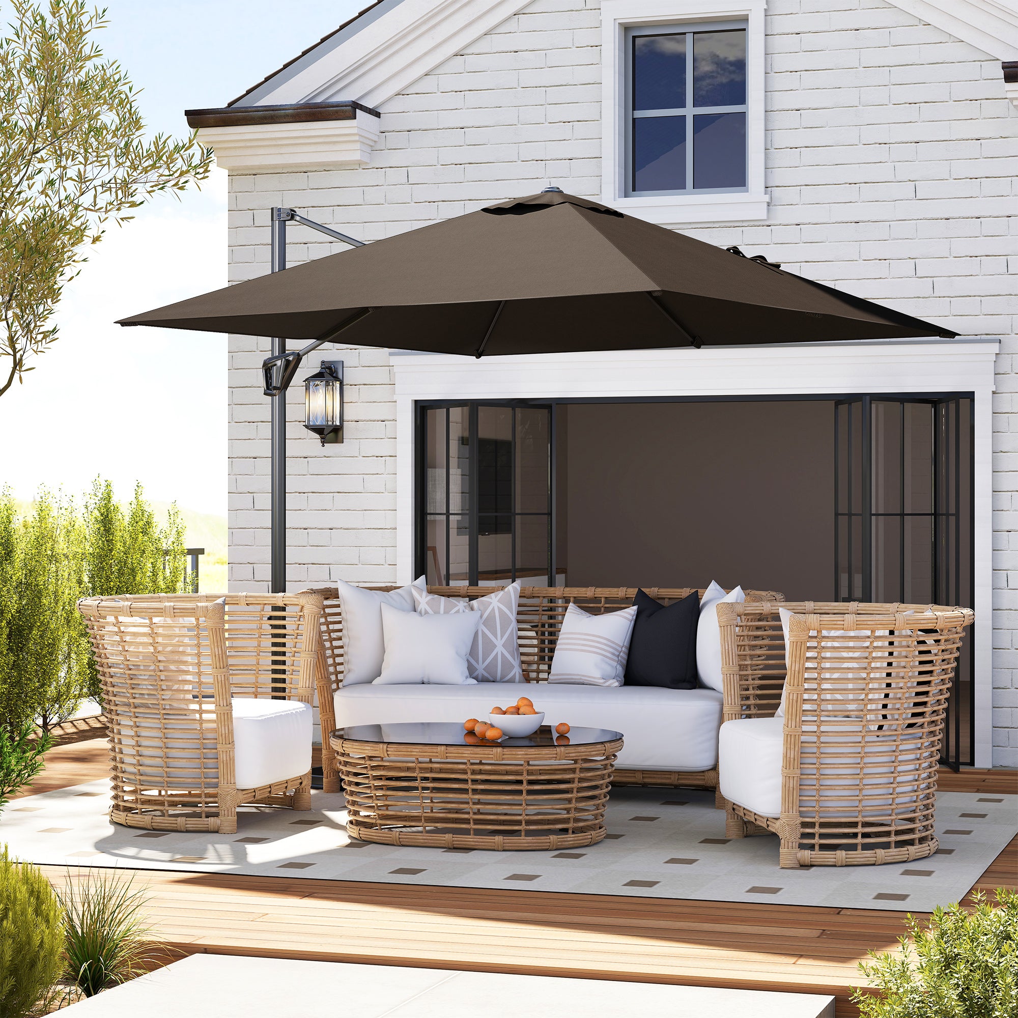 Outsunny Patio Offset Parasol Umbrella - Tan - North Peak Garden Furniture