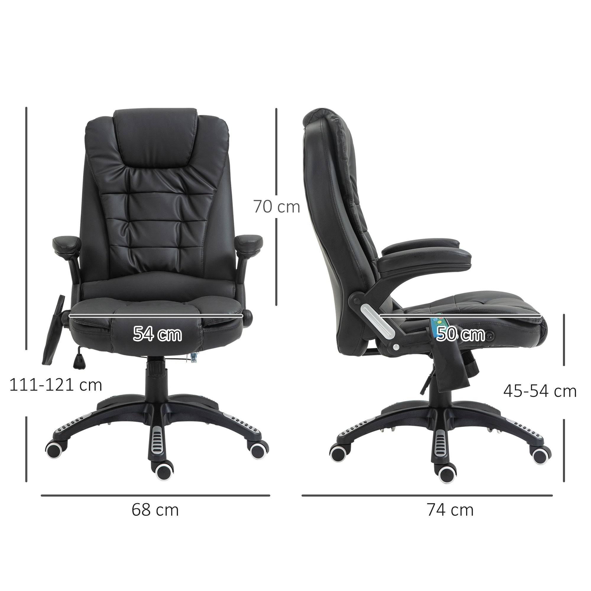 HOMCOM Executive Office Chair with Massage and Heat, High Back PU Leather Massage Office Chair with Adjustable Height, Black - North Peak Garden Furniture