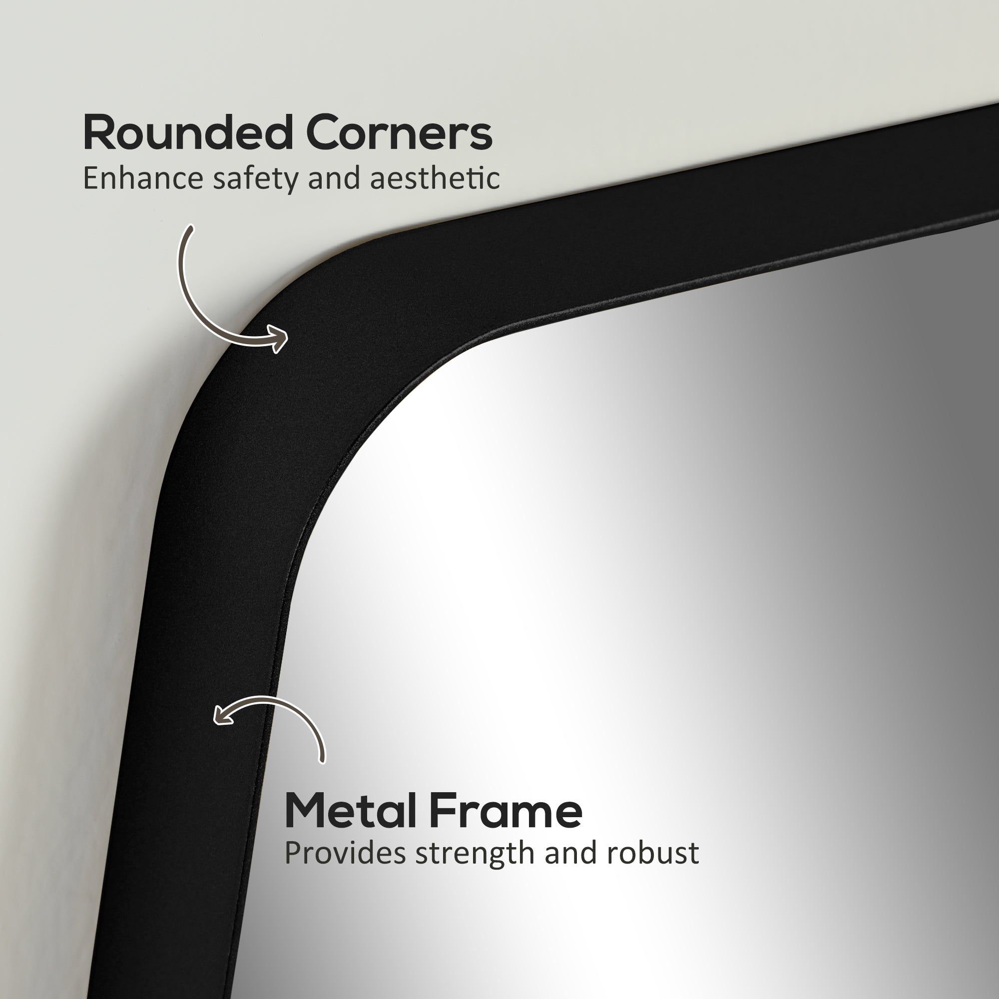 HOMCOM 90 x 60cm Curved Bathroom Mirror - Black - North Peak Garden Furniture