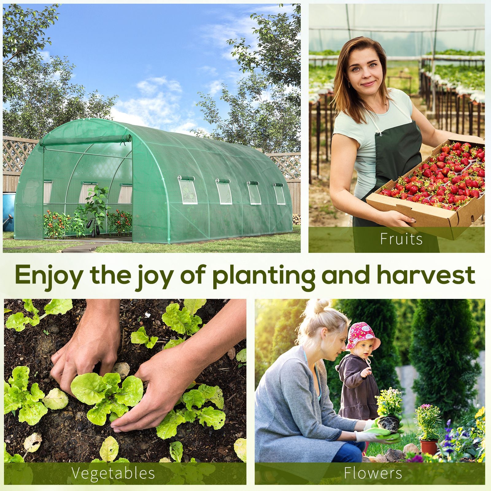 Outsunny Walk-in Polytunnel Greenhouse, Outdoor Garden Tunnel Greenhouse Tent with Zipped Roll-Up Door and 8 Mesh Windows, 6 x 3M - North Peak Garden Furniture