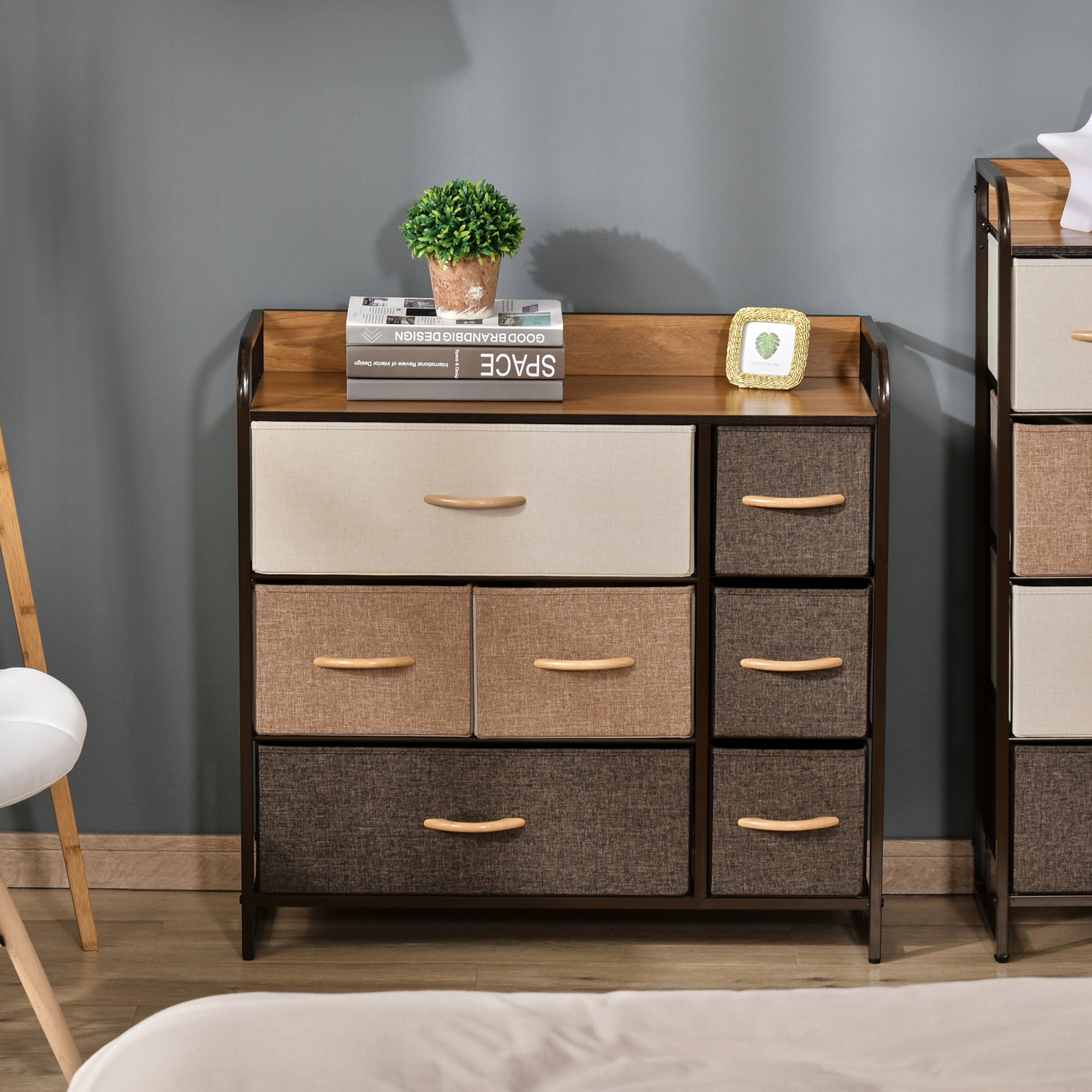 HOMCOM 7-Drawer Dresser, Fabric Chest of Drawers, 3-Tier Storage Organizer for Bedroom Hallway Entryway, Tower Unit with Steel Frame Wooden Top - North Peak Garden Furniture