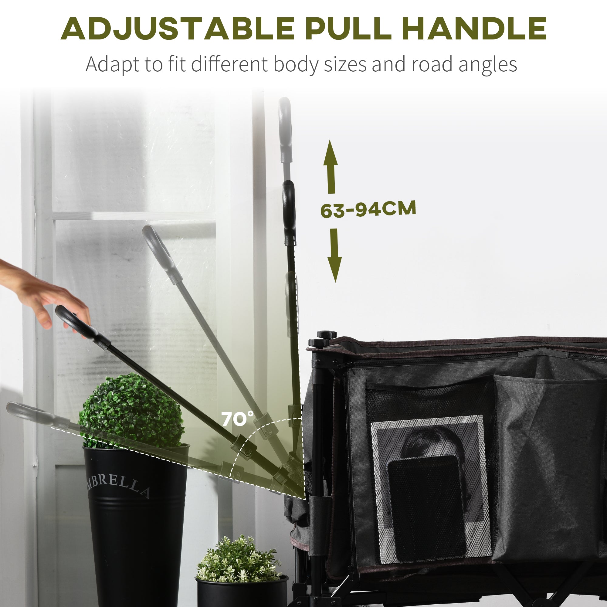Outsunny Folding Garden Trolley, Cargo Traile on Wheels, Collapsible Camping Trolley, Outdoor Utility Wagon, Dark Grey - North Peak Garden Furniture