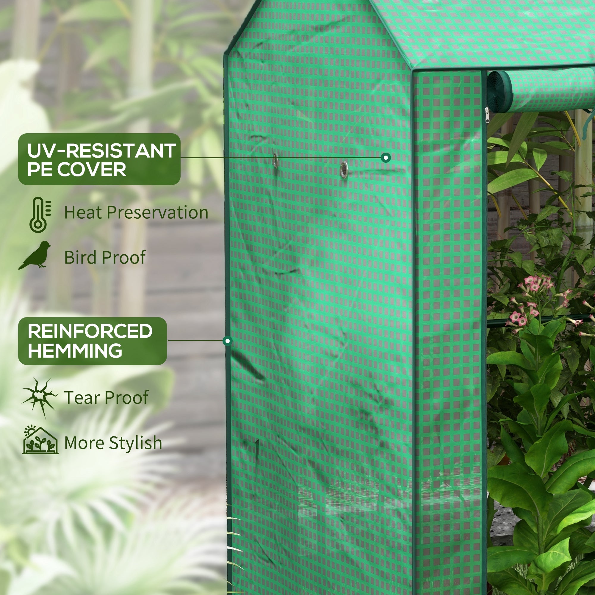 Outsunny Petite Greenhouse: Roll-up Doors, Ventilation Holes, Reinforced Green Cover, 100 x 80 x 150cm | Aosom UK