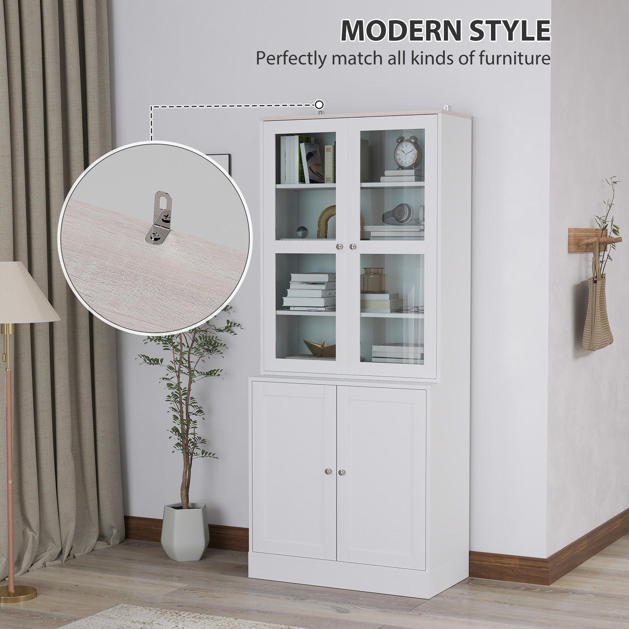 HOMCOM Double Storage Display Cabinet - White - North Peak Garden Furniture