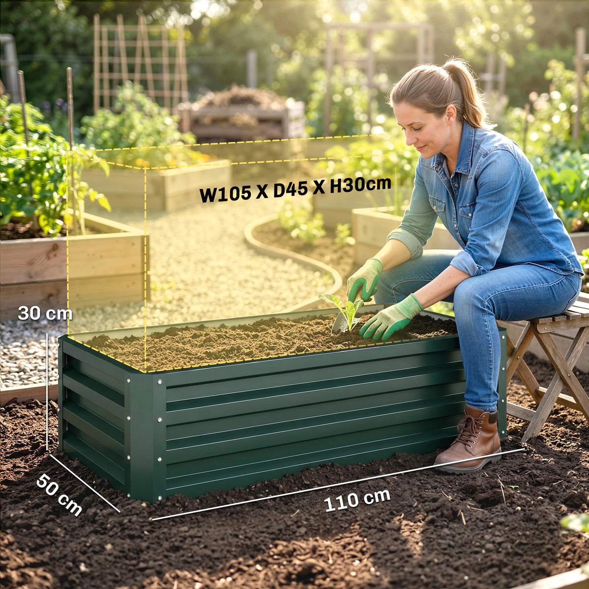 Outsunny Set of Two 110 x 50 cm Steel Planter Boxes - Green