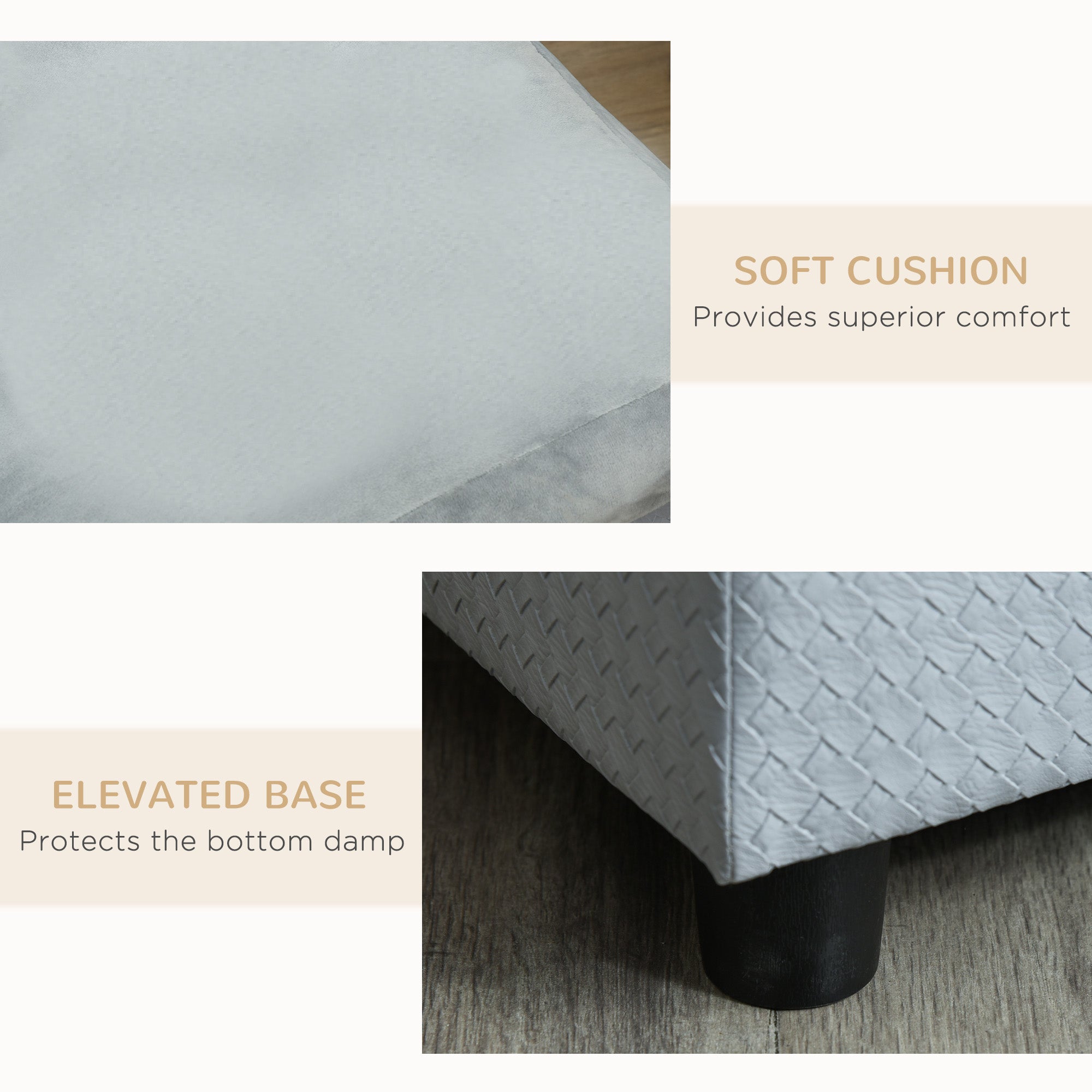 PawHut Pet Sofa Chair, with Storage, Cushion, for Small Dogs, Cats - Light Grey - North Peak Garden Furniture