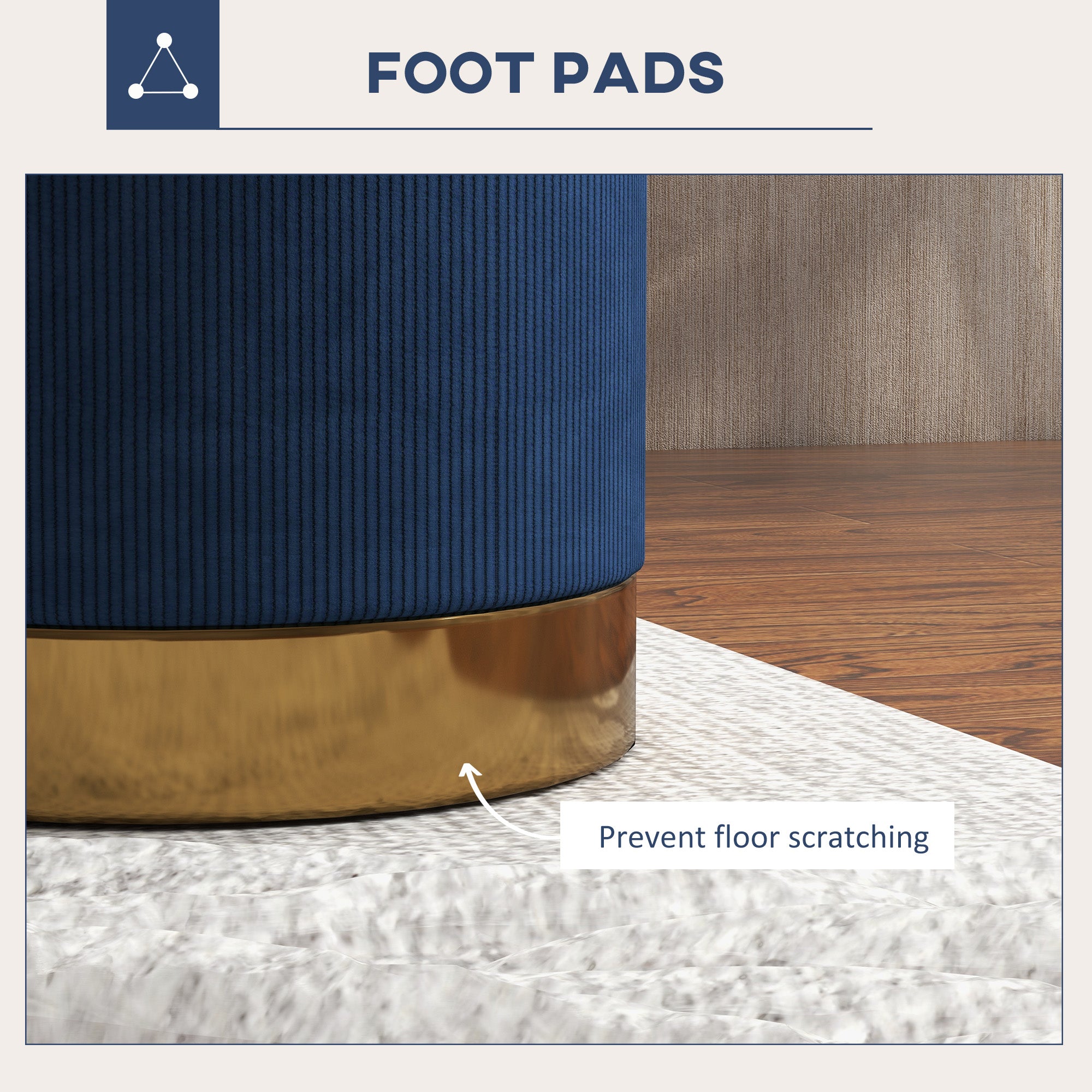 HOMCOM Soft Padded Corduroy Footstool - Dark Blue - North Peak Garden Furniture