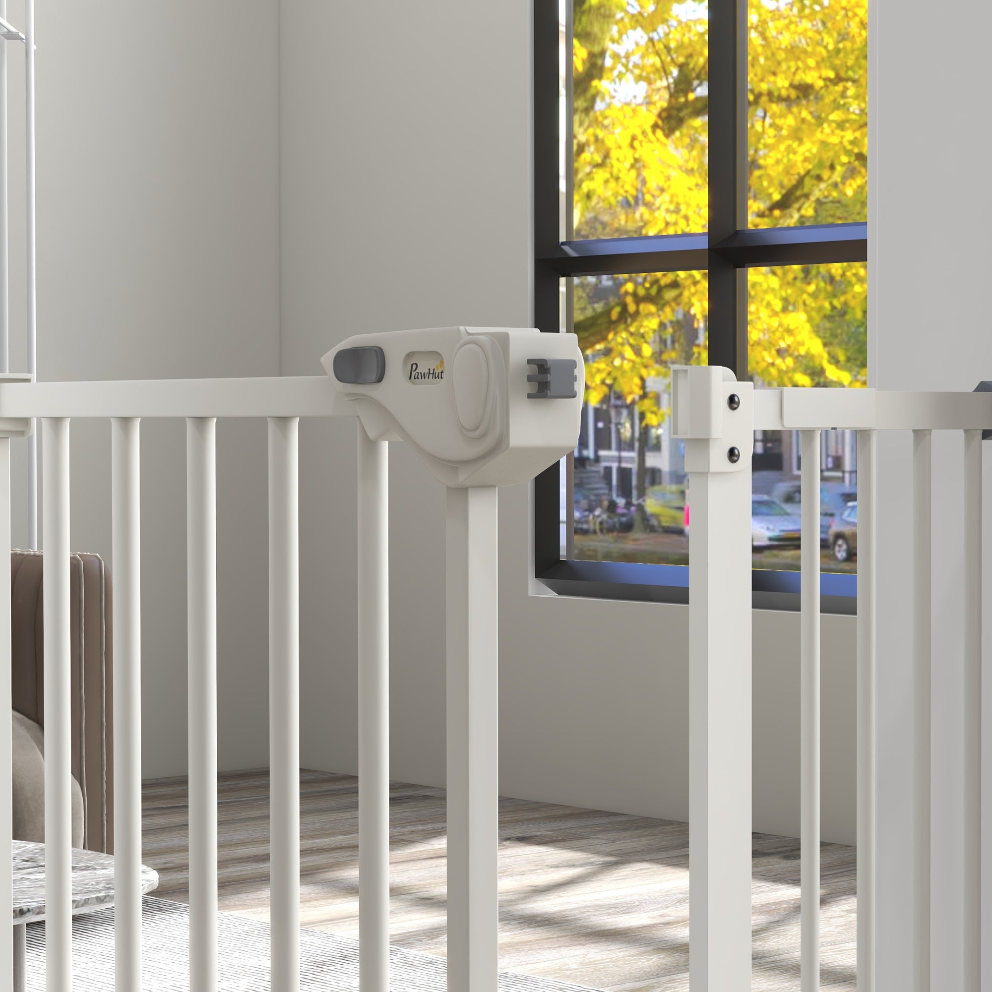 PawHut Metal 74-94cm Wide Adjustable Dog Gate White - North Peak Garden Furniture