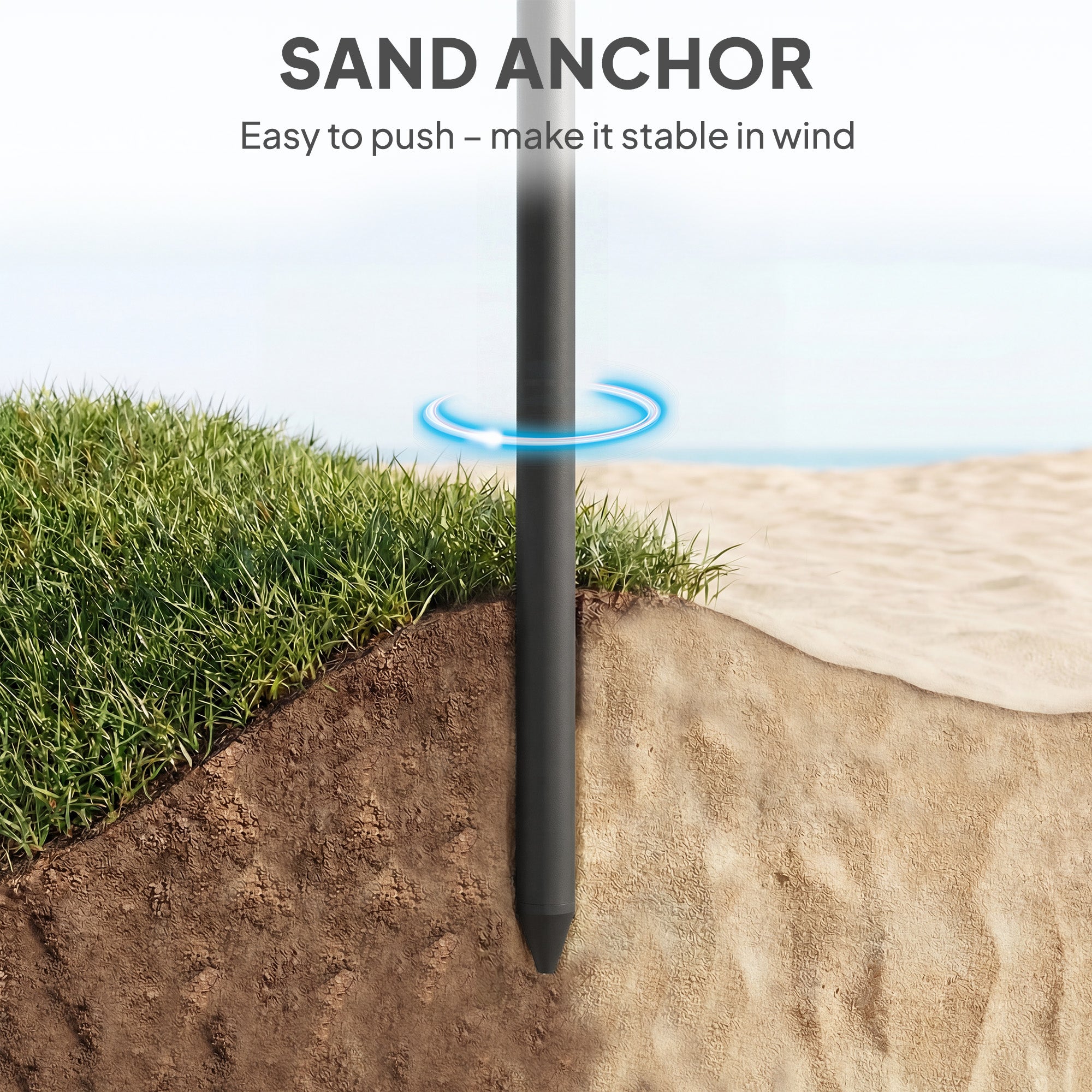 Outsunny 1.8 m Beach Umbrella Parasol with Sand Anchor, Portable 30° Tilting Patio Sun Shade with Adjustable Height, Dark Grey