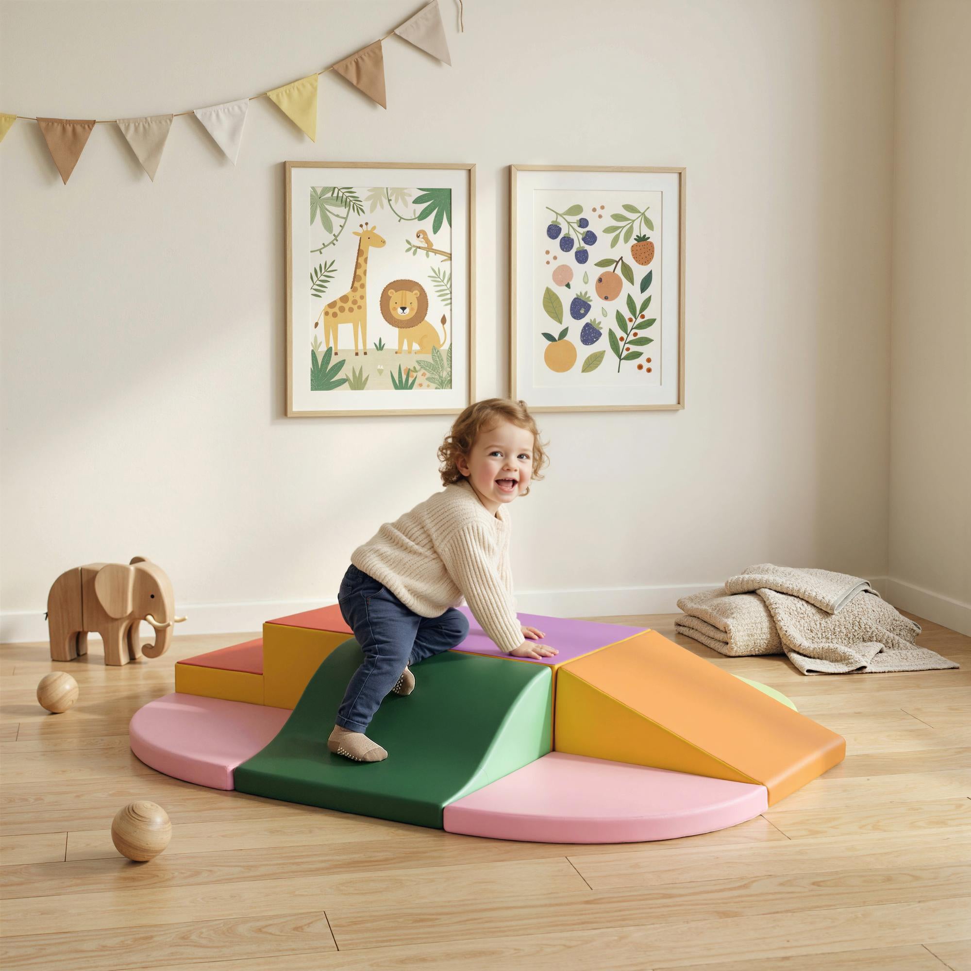 HOMCOM 6 Piece Soft Play Equipment for Kids Climb and Crawl, Red