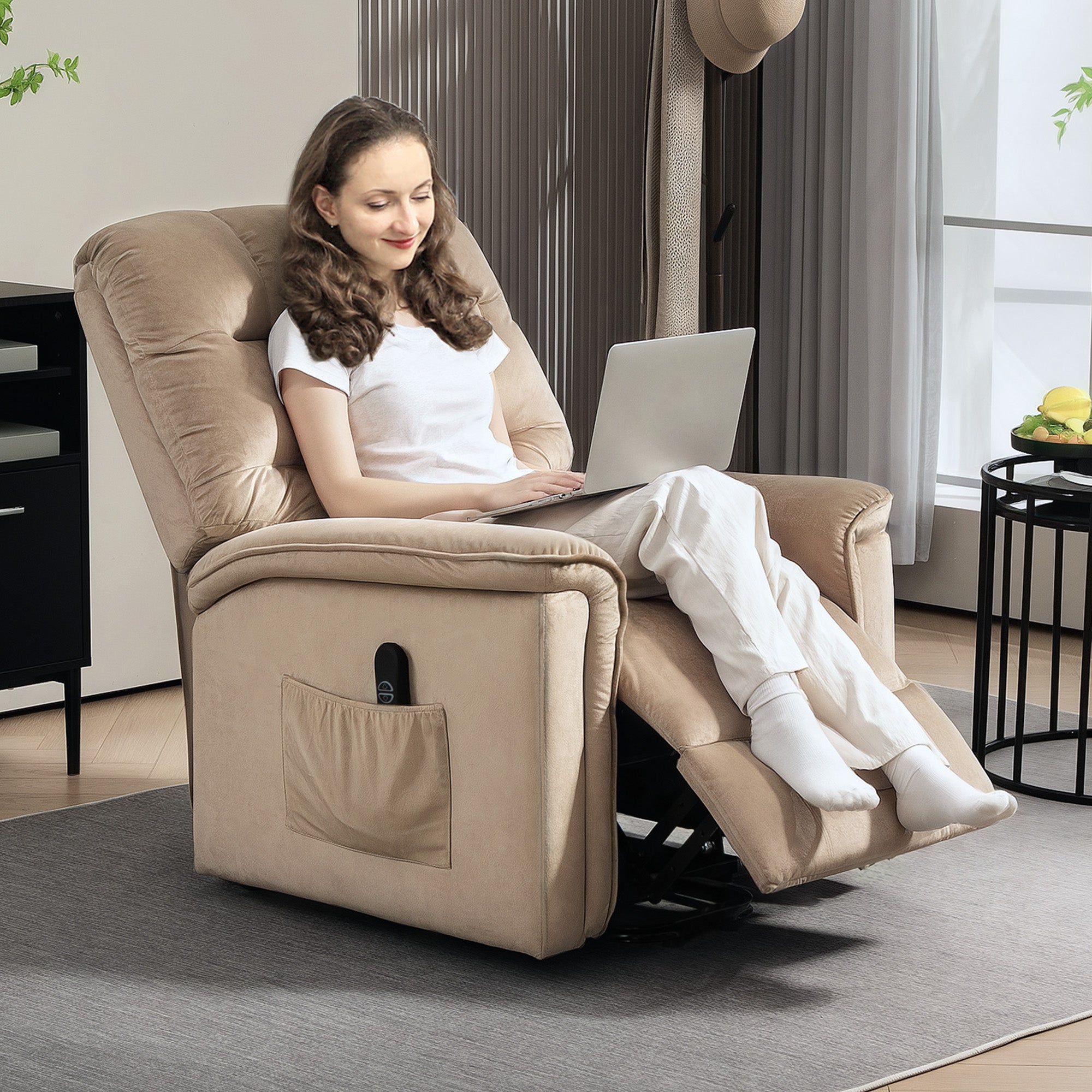HOMCOM Velvet-Feel Electric Lift Recliner Chair - Brown - North Peak Garden Furniture