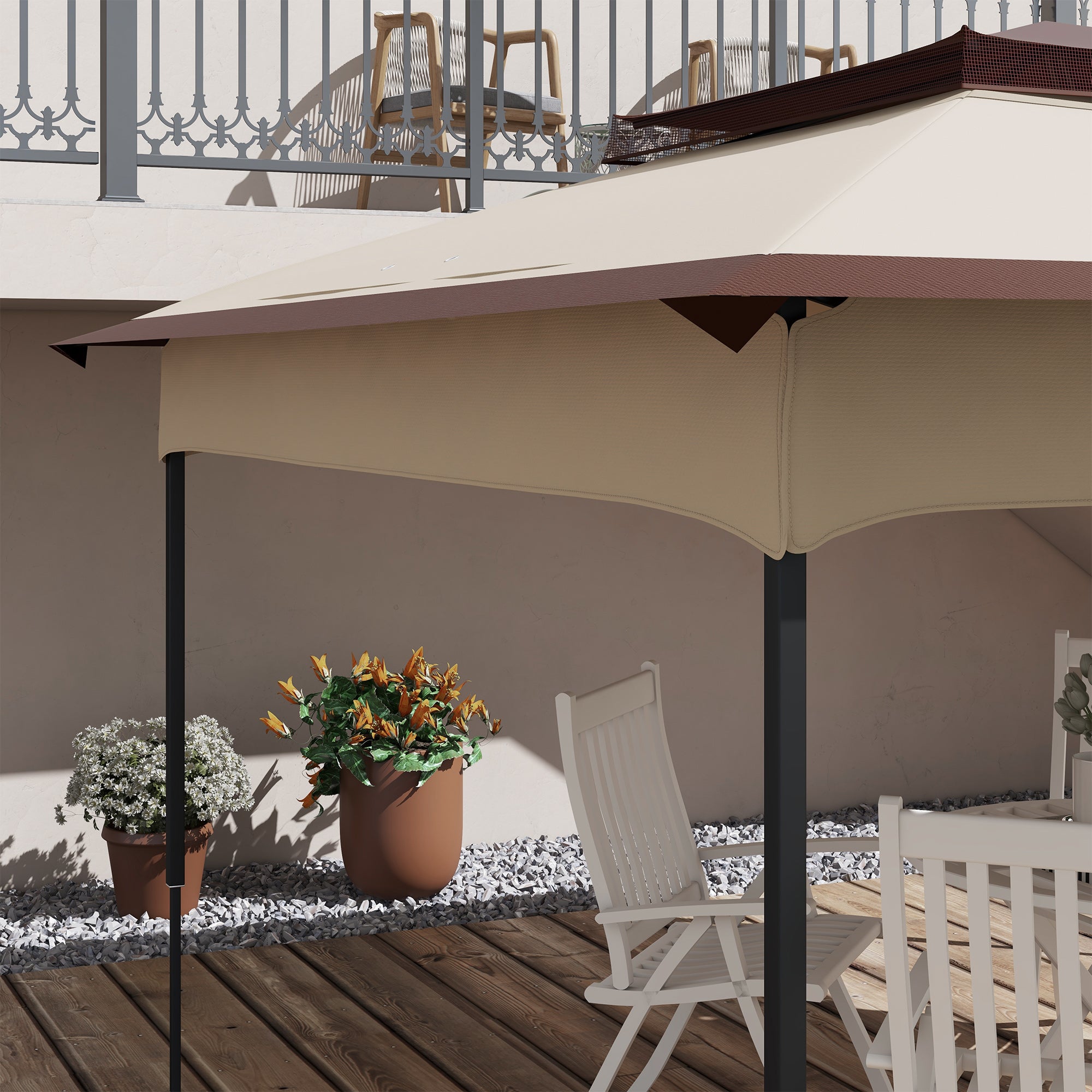 Outsunny Pop up Gazebo Cover, 2-Tier Gazebo Roof Replacement for 3.25m x 3.25m Frame, 30+ UV Protection, Beige - North Peak Garden Furniture