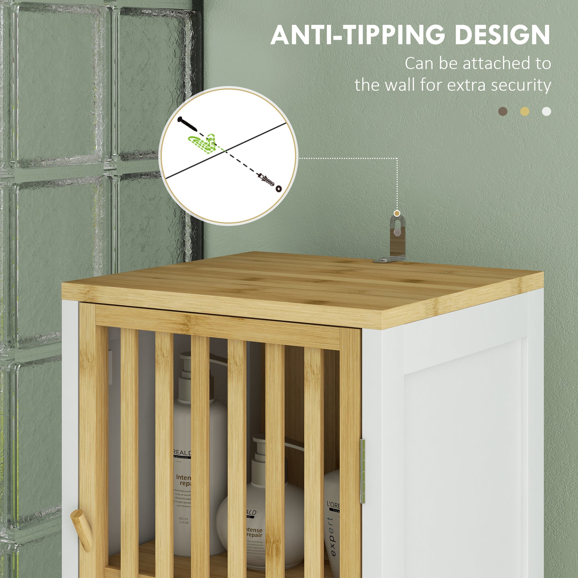 HOMCOM Bamboo-Blend Retro Cut-Out Tall Bathroom Storage Unit - North Peak Garden Furniture