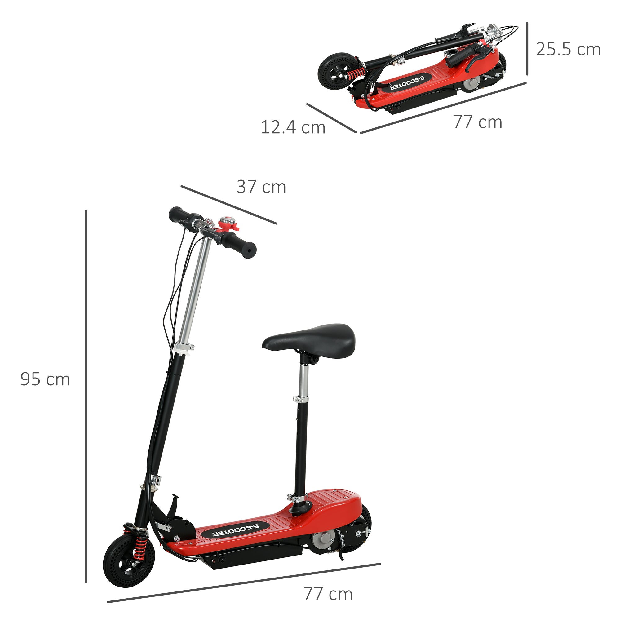 HOMCOM Steel Ride on Powered Scooter, Folding E-Scooter with Warning Bell, 15km/h Maximum Speed, for 4-14 Years Old, Red - North Peak Garden Furniture