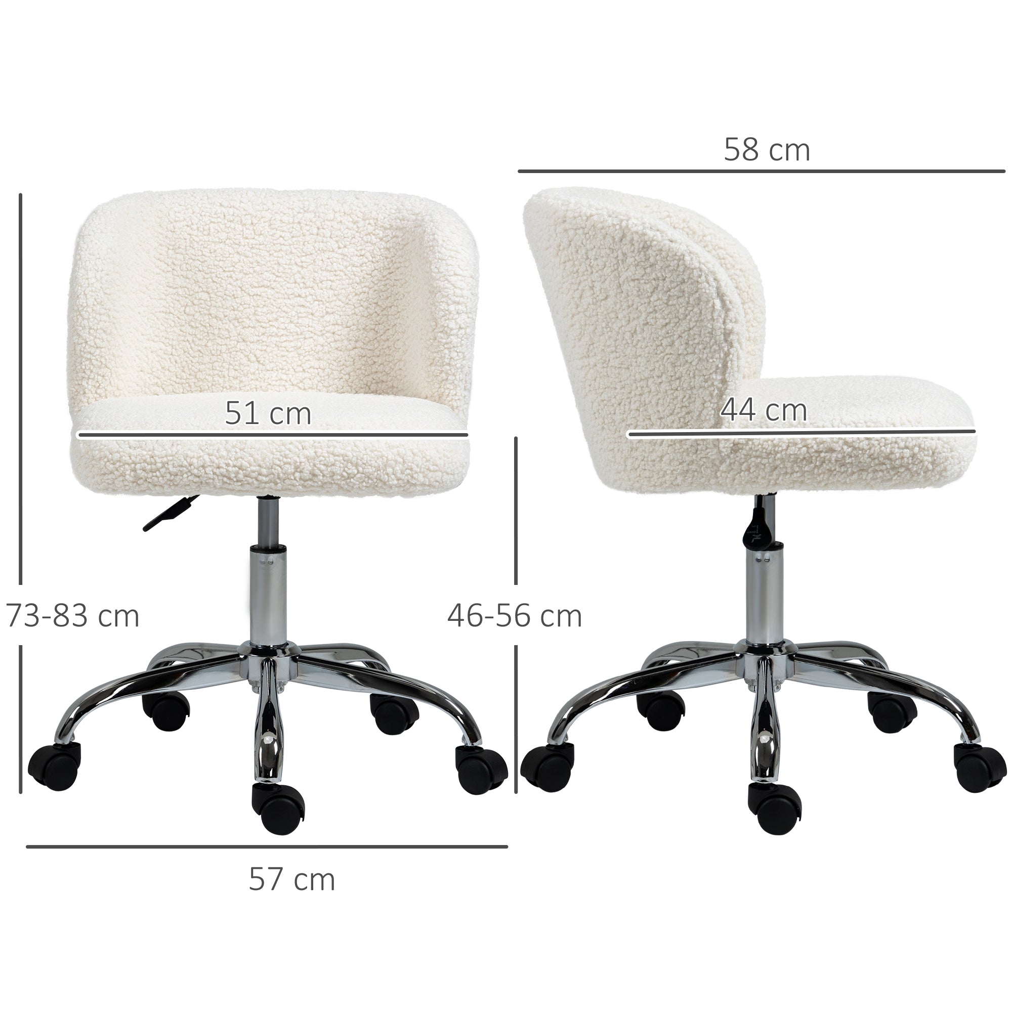 HOMCOM Office Chair with Adjustable Height and Wheels - White - North Peak Garden Furniture