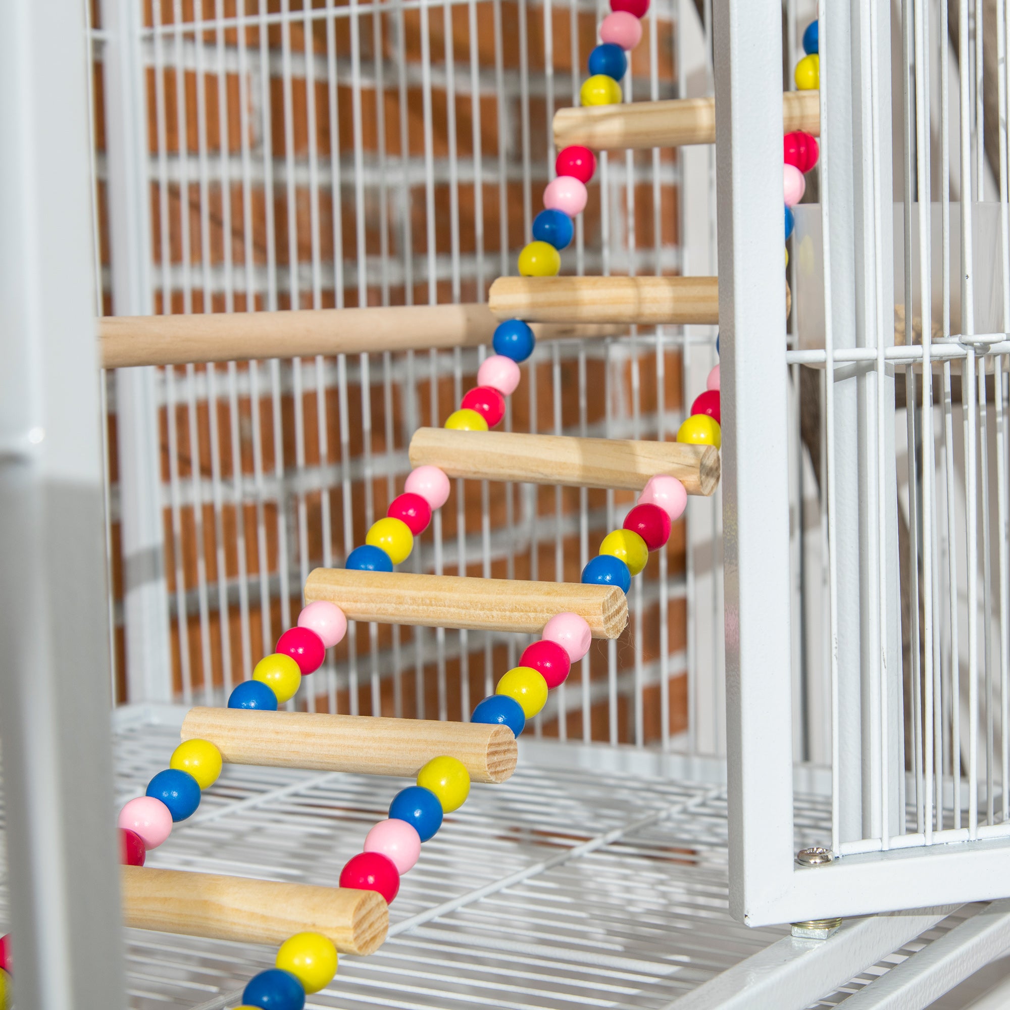 PawHut Large Bird Cage Budgie Cage 3 Tier Aviary with Stand Wheels, Toys, Ladders, Shelf for Canaries, Finches, Cockatiels, Parakeets - White - North Peak Garden Furniture