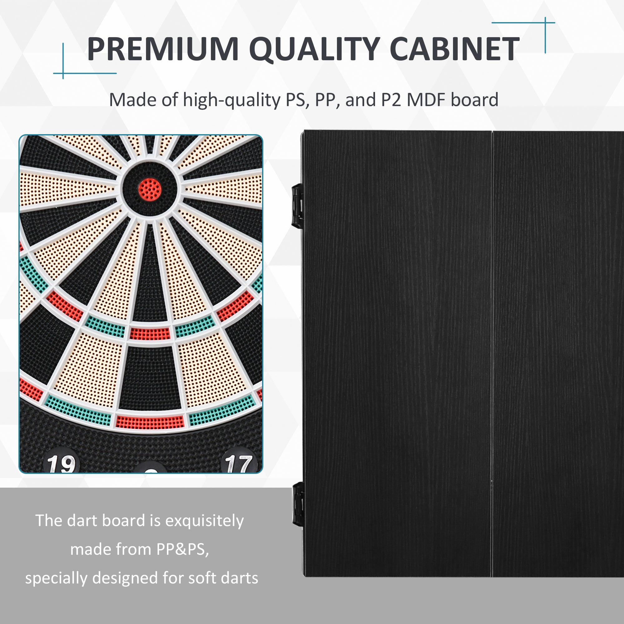 HOMCOM Electronic Dartboard Set, 27 Games Modes and 202 Variations, LED & 12 Soft Tip Darts and Cabinet to Storage, Ready-to-Play Multi-Game Option Darts Machine - North Peak Garden Furniture