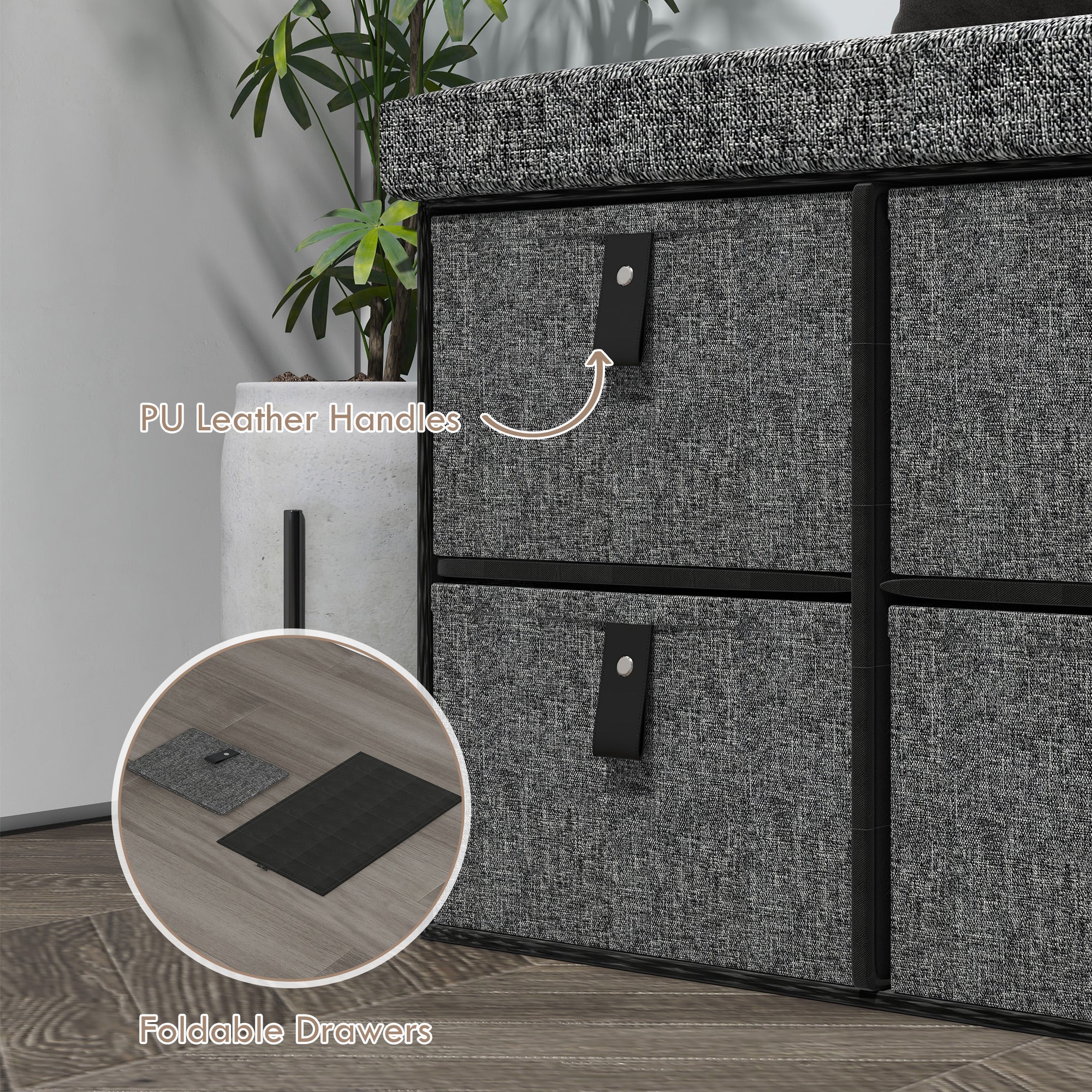 HOMCOM Six-Drawer Shoe Storage Bench, with Padded Top Seat - Dark Grey - North Peak Garden Furniture