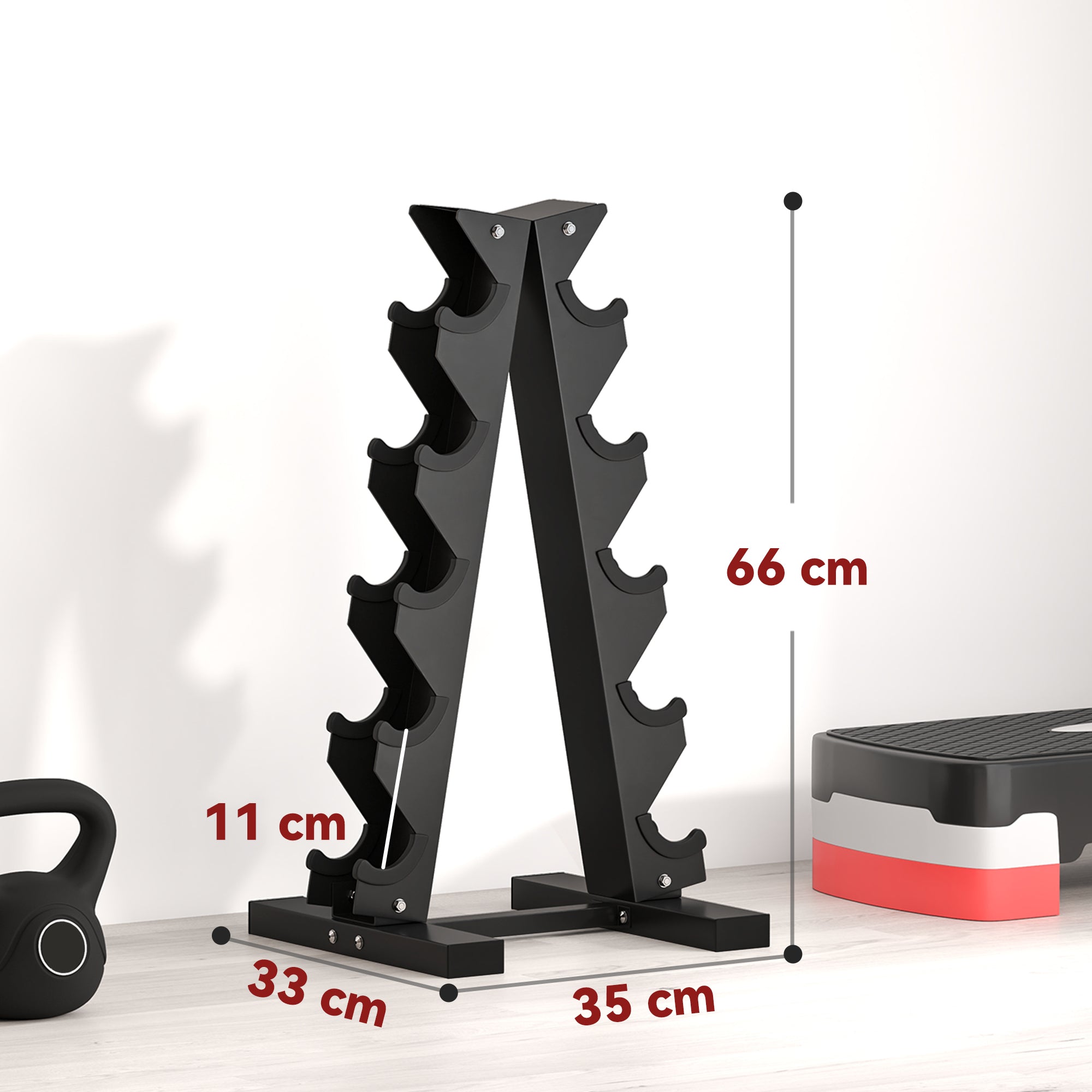 SPORTNOW Five-Tier Dumbbell Storage Rack, for Home Gym Exercise - Black - North Peak Garden Furniture